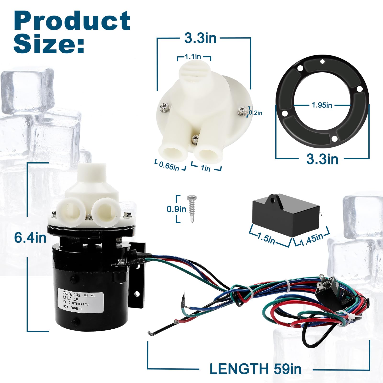 Hoshizaki Ice Maker Pump Motor Assembly Replacement - Compatible with PA0613, S-0613, 321444A01, 321444A02, 3A2638A03, HS-0176, APTA92P10WD1 - Includes Capacitor - Perfect for Commercial Ice Machines & Restaurant Equipment Maintenance