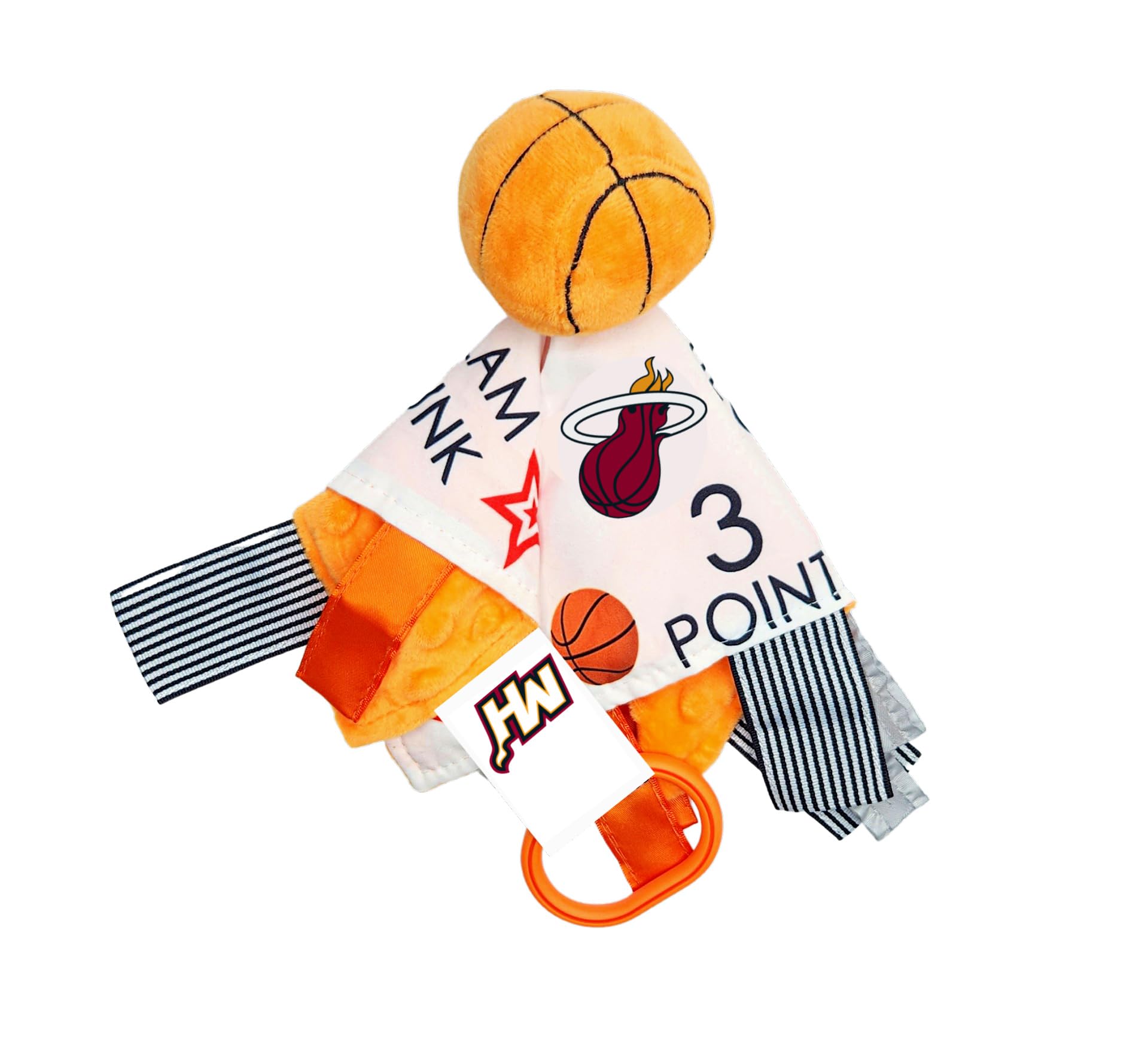 Miami Heat NBA Baby Sensory Toy - Soft Crinkle Learning Lovey with Stroller Clip - BPA Free & Safe for Infants - Perfect for Strollers, Playtime & Baby Shower Gifts