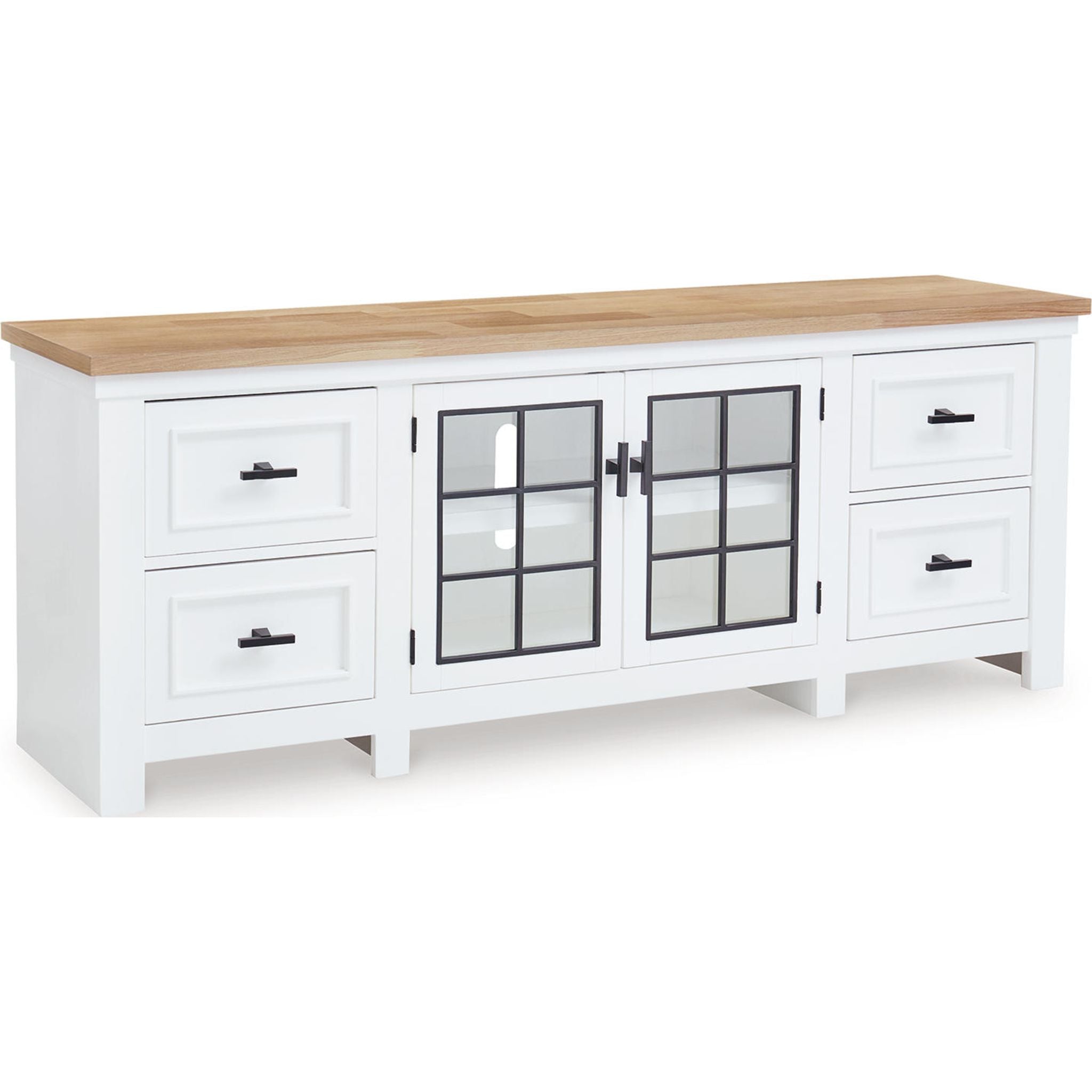 Ashbryn Modern TV Stand with Storage - White/Natural Finish for Living Room, Bedroom & Home Theater Setup