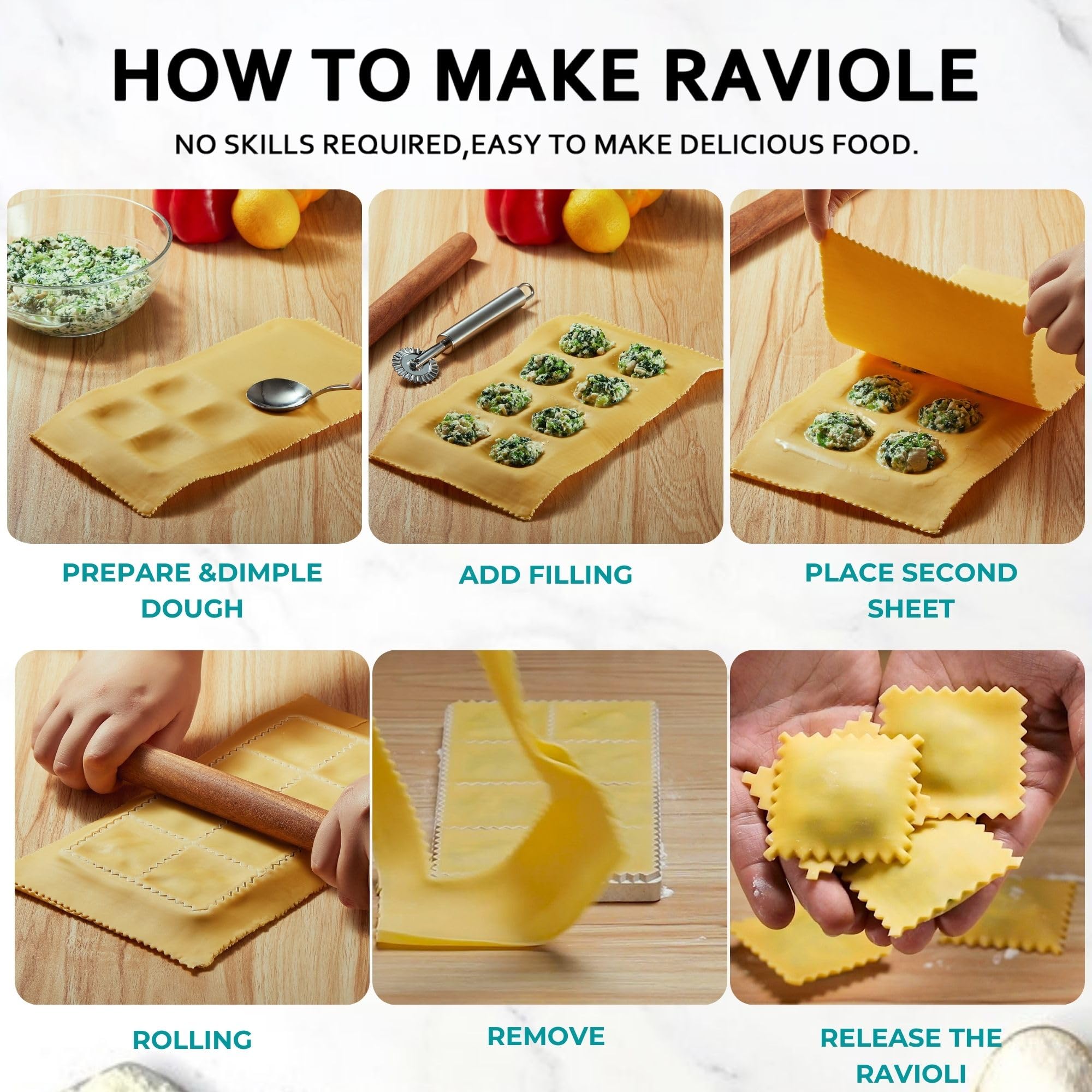 Premium Ravioli Maker Press Kit - Heart & Square Pasta Stamp Cutter (1.85