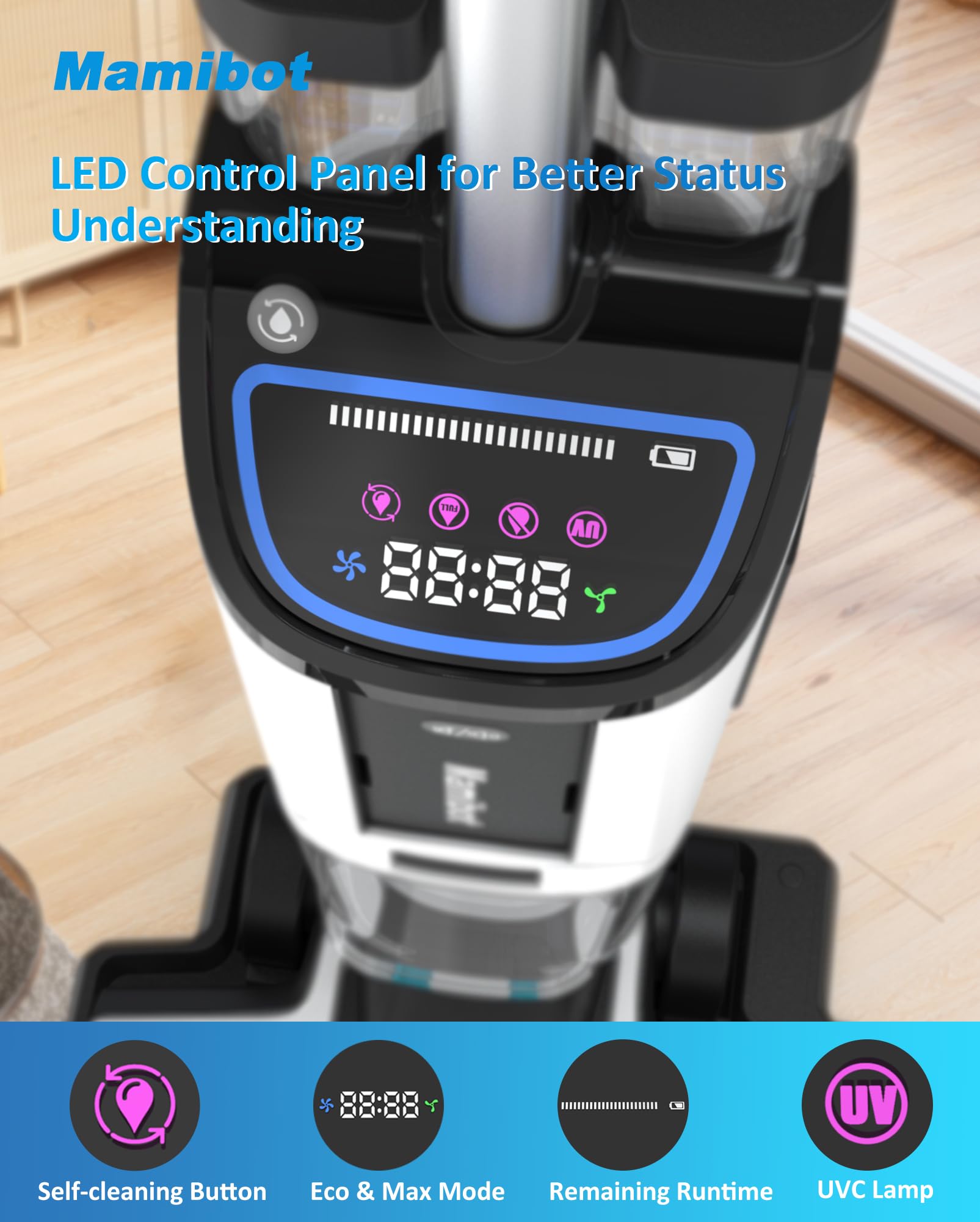 Mamibot Cordless Wet Dry Vacuum Cleaner & Mop Combo - Smart Self-Cleaning Robot with LED Display for Hardwood Floors & Multi-Surfaces | Ideal for Pet Hair, Sticky Messes & Daily Home Cleaning