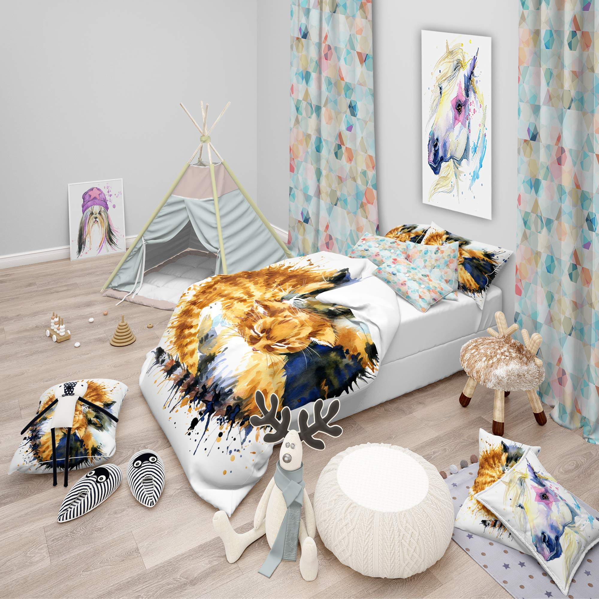 Cute Kitten Print Traditional Duvet Cover Set - Queen Size Brown Animal Theme 3-Piece Bedding | Soft & Breathable All-Season Comforter Cover | Perfect for Cozy Bedrooms, Guest Rooms & Dorm Decor