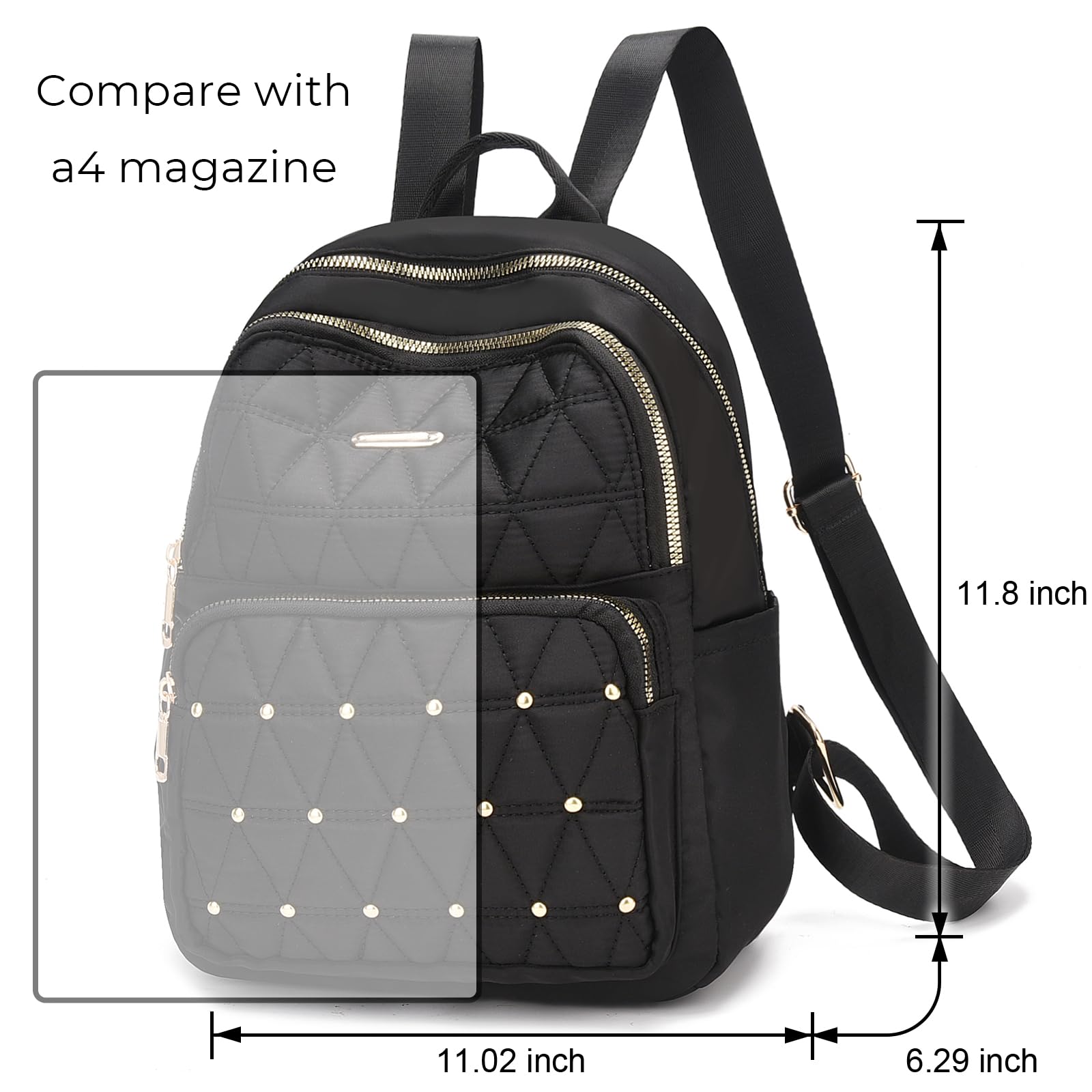 IHAYNER Mini Backpack for Women - Lightweight Nylon Travel Purse & Shoulder Bag for College, Work & Casual Use - Perfect Daypack for Ladies (Pure Black) - Ideal for Commuting, Shopping & Weekend Getaways