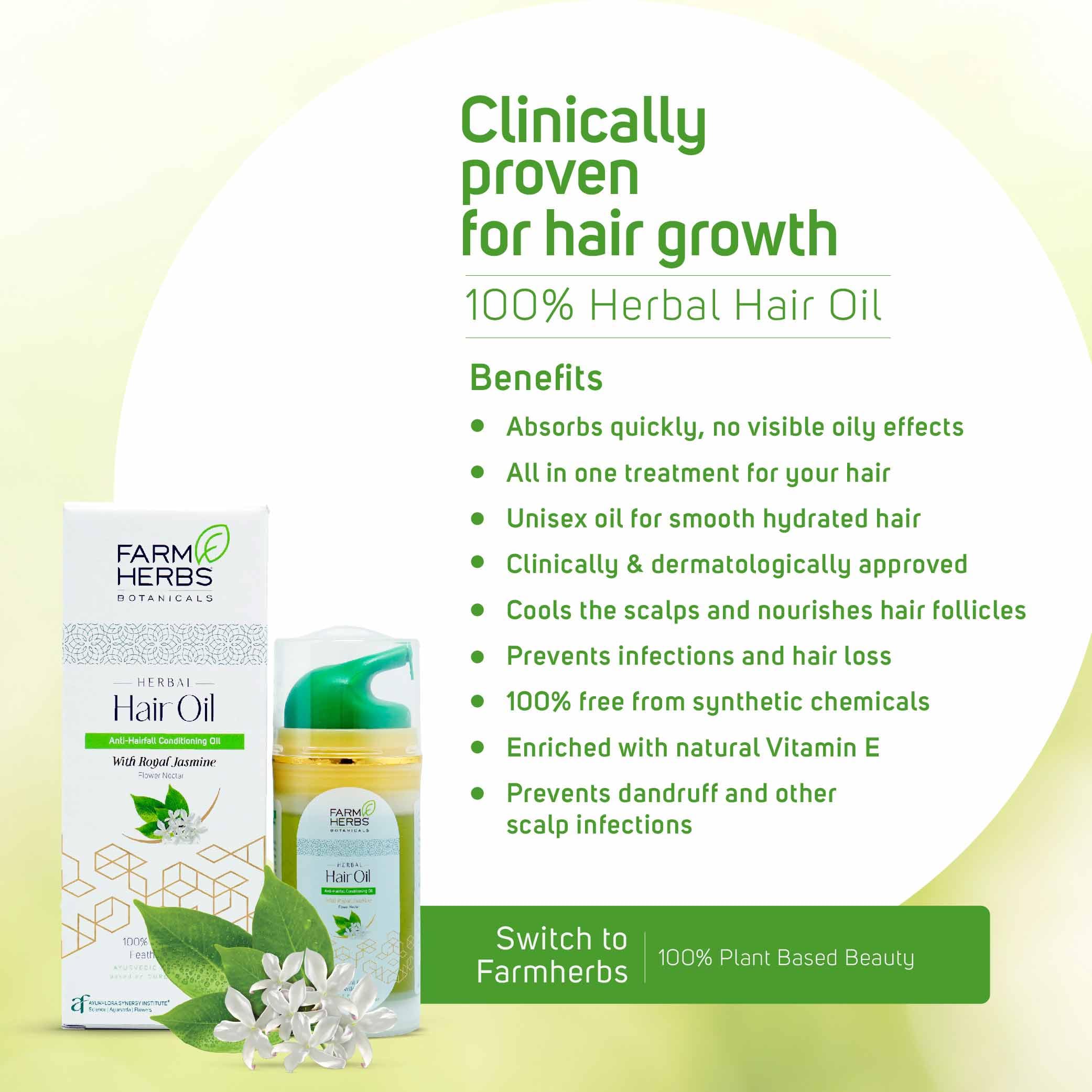 Farmherbs 100% Natural Herbal Hair Oil with Virgin Coconut Oil, Castor Oil & Olive Oil - Ayurvedic Anti-Hairfall Treatment for Men & Women - Non-Sticky Daily Use Hair Conditioner & Nourisher (100ml) - Perfect for Dry, Damaged Hair & Scalp Care at Home or Salon