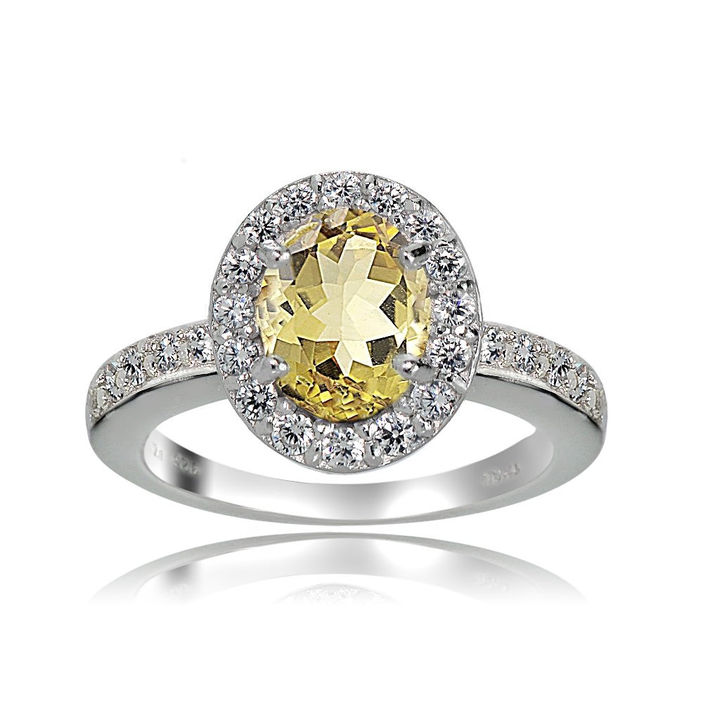Sterling Silver Citrine & White Topaz Oval Halo Ring | Elegant Ice Gems Jewelry for Women | Perfect for Weddings, Anniversaries & Special Occasions