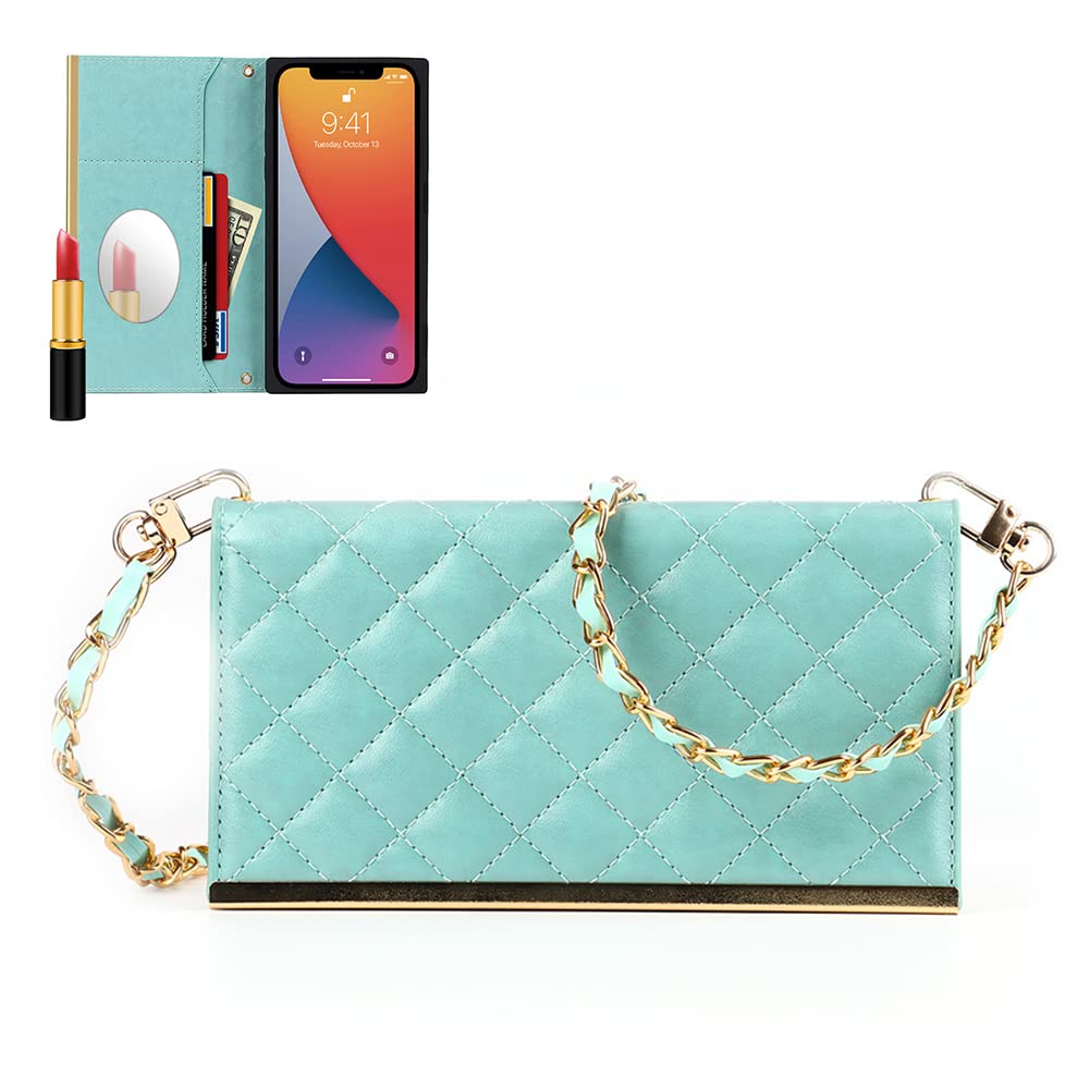 UnnFiko Wallet Case for iPhone 11 - Leather Bag Design with Makeup Mirror & Card Holder | Flip Cover with Adjustable Shoulder Strap | Perfect for Travel, Shopping & Everyday Use (Blue)
