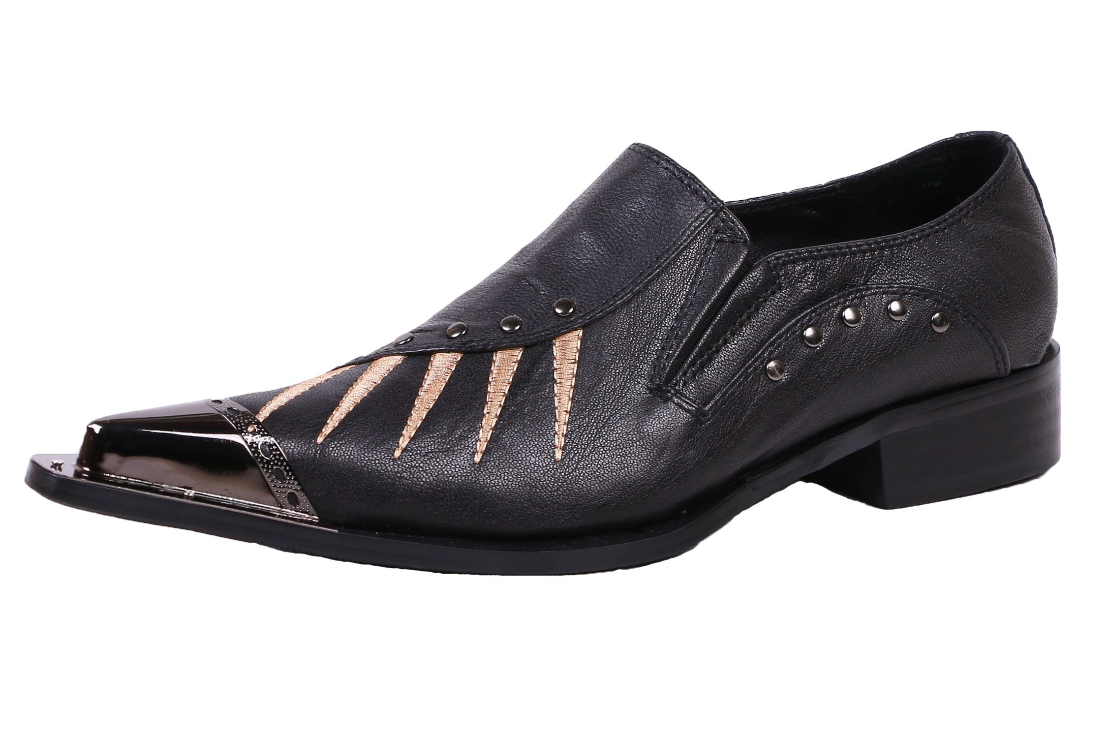 Santimon Men's Western Embroidery Leather Loafers - Pointed Toe Dress Shoes for Business, Office & Formal Occasions