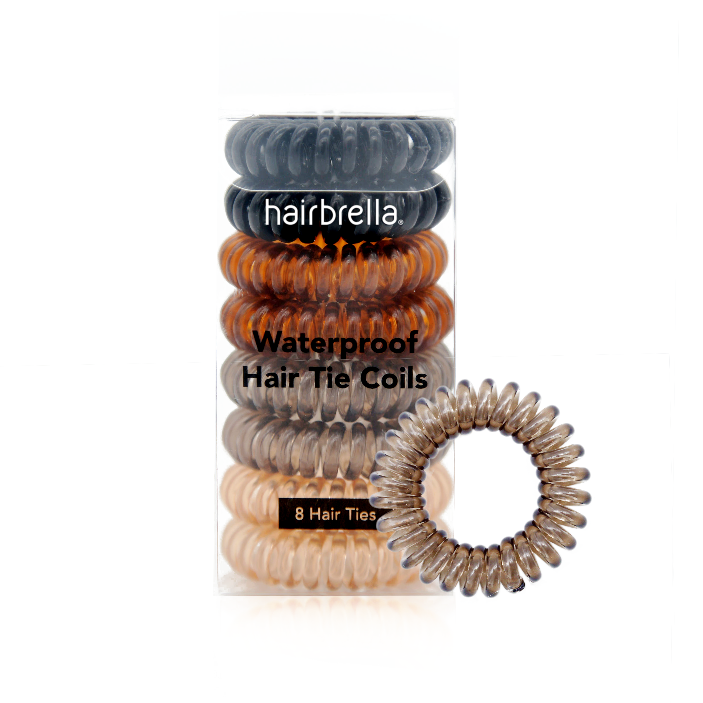 Waterproof Spiral Hair Ties for Women - 8 Pack No Slip Elastic Hair Bands for Running, Swimming, Yoga & Workout - Gentle on Hair No Crease Ponytail Holders