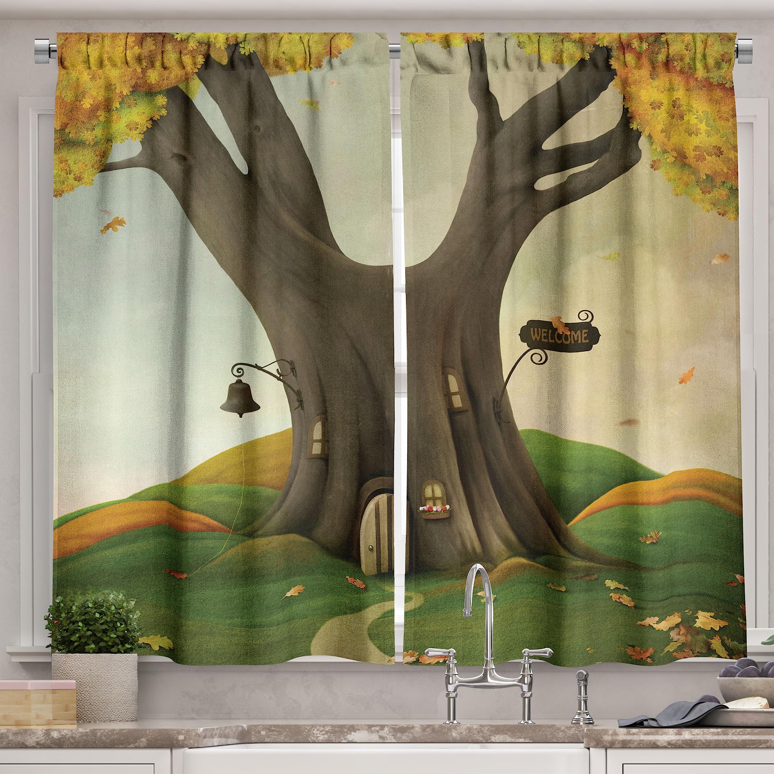 Ambesonne Autumn Tree Kitchen Curtains - 55