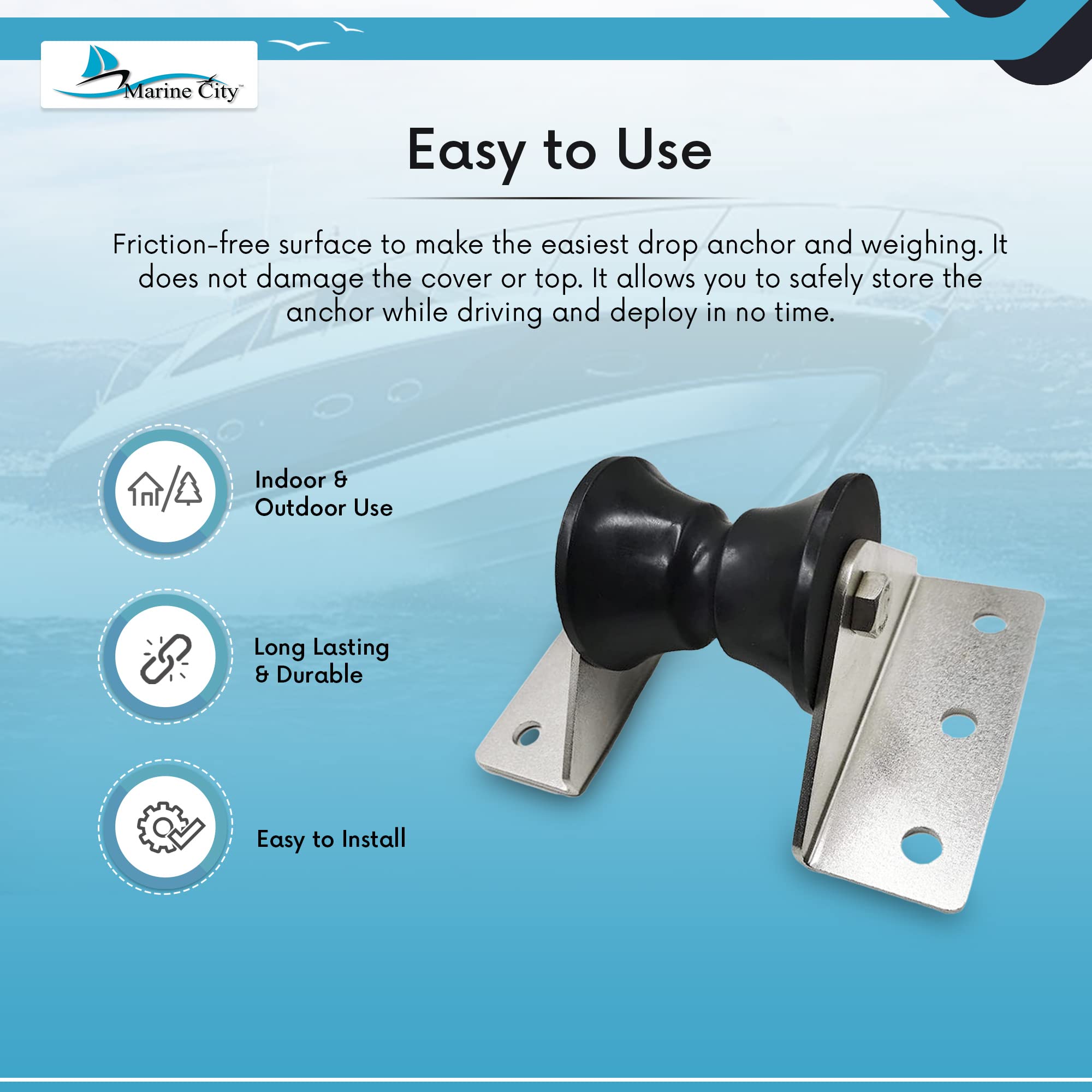 8 Inch Black Eco-Friendly Bow Roller for Boats & Yachts - Marine Grade Anchor Roller Replacement with Large Platform - Durable Bow Roller for Kayaks, Sailboats & Fishing Vessels (Pack of 1) - Perfect for Smooth Anchoring in Rough Waters & Coastal Cruising