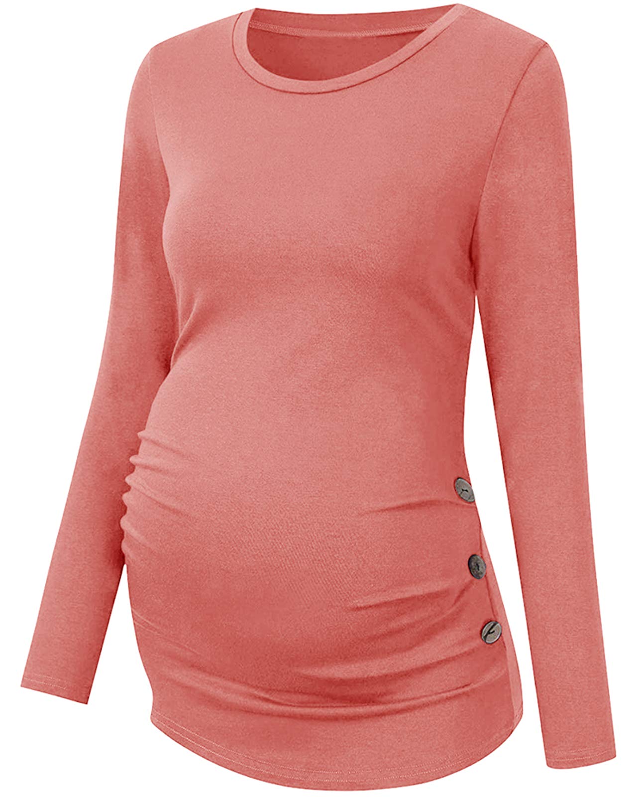 Chuanqi Women's Maternity Shirt - Fall Long Sleeve Pregnancy T-Shirt with Side Ruched Tunic Top for Comfortable Maternity Wear - Perfect for Work, Casual Outings & Pregnancy Photos