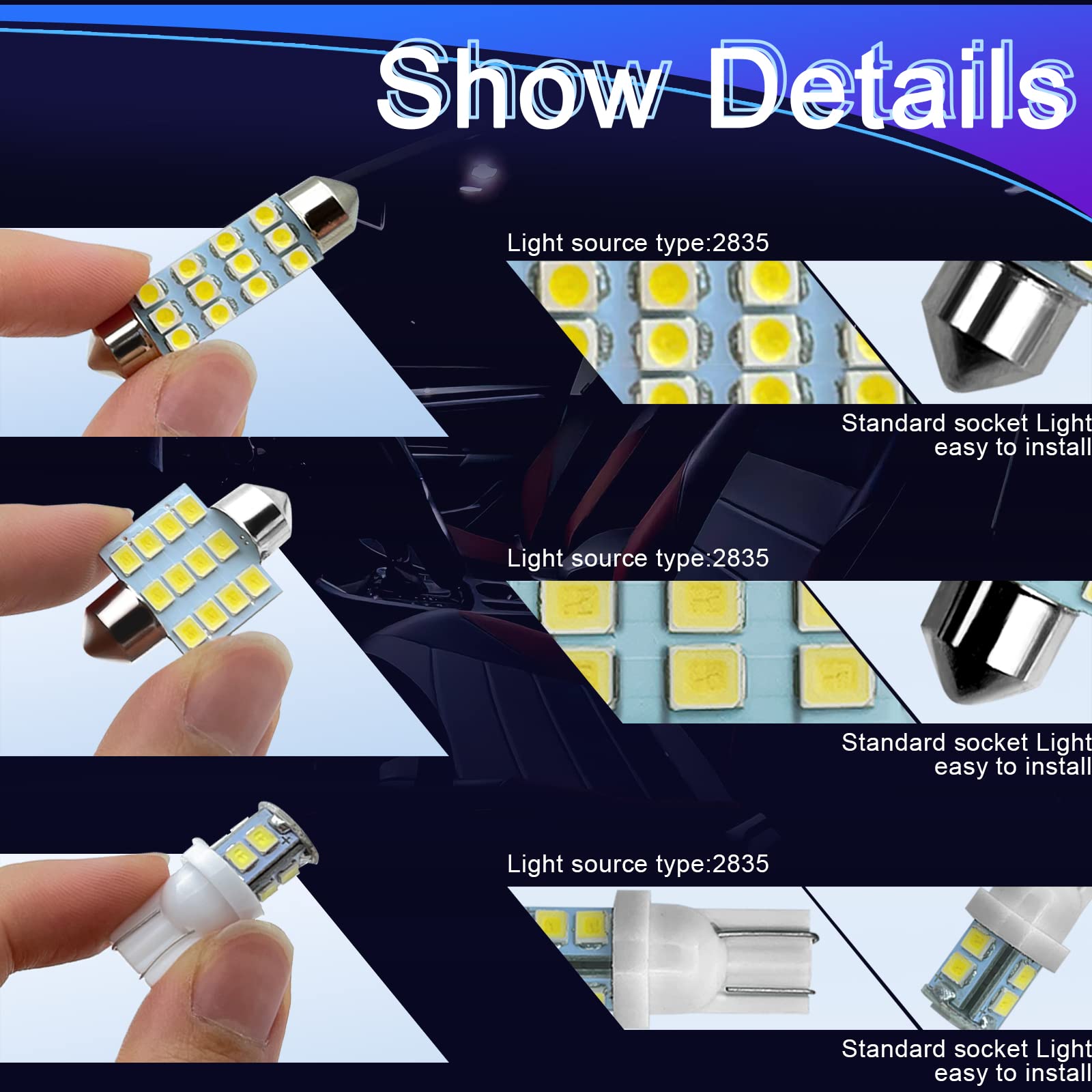 NTNEV 24-Piece LED Interior Car Lights Kit - Bright White Replacement Bulbs for Map Dome & License Plate Lights | Perfect for Night Driving & Vehicle Customization