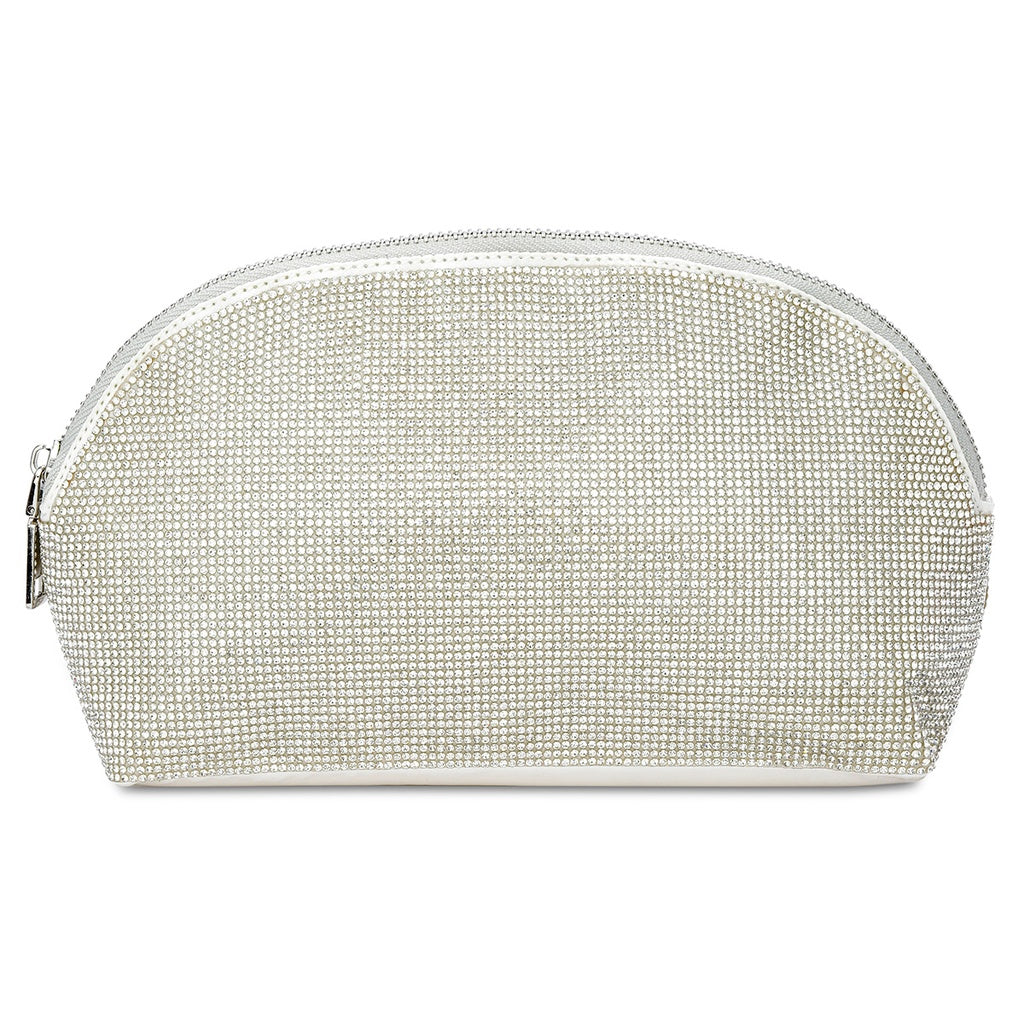 Iscream White Crystal Cosmetic Bag - Elegant Makeup Pouch for Women | Waterproof Travel Organizer | Perfect for Bridal Shower, Bachelorette Party & Everyday Use