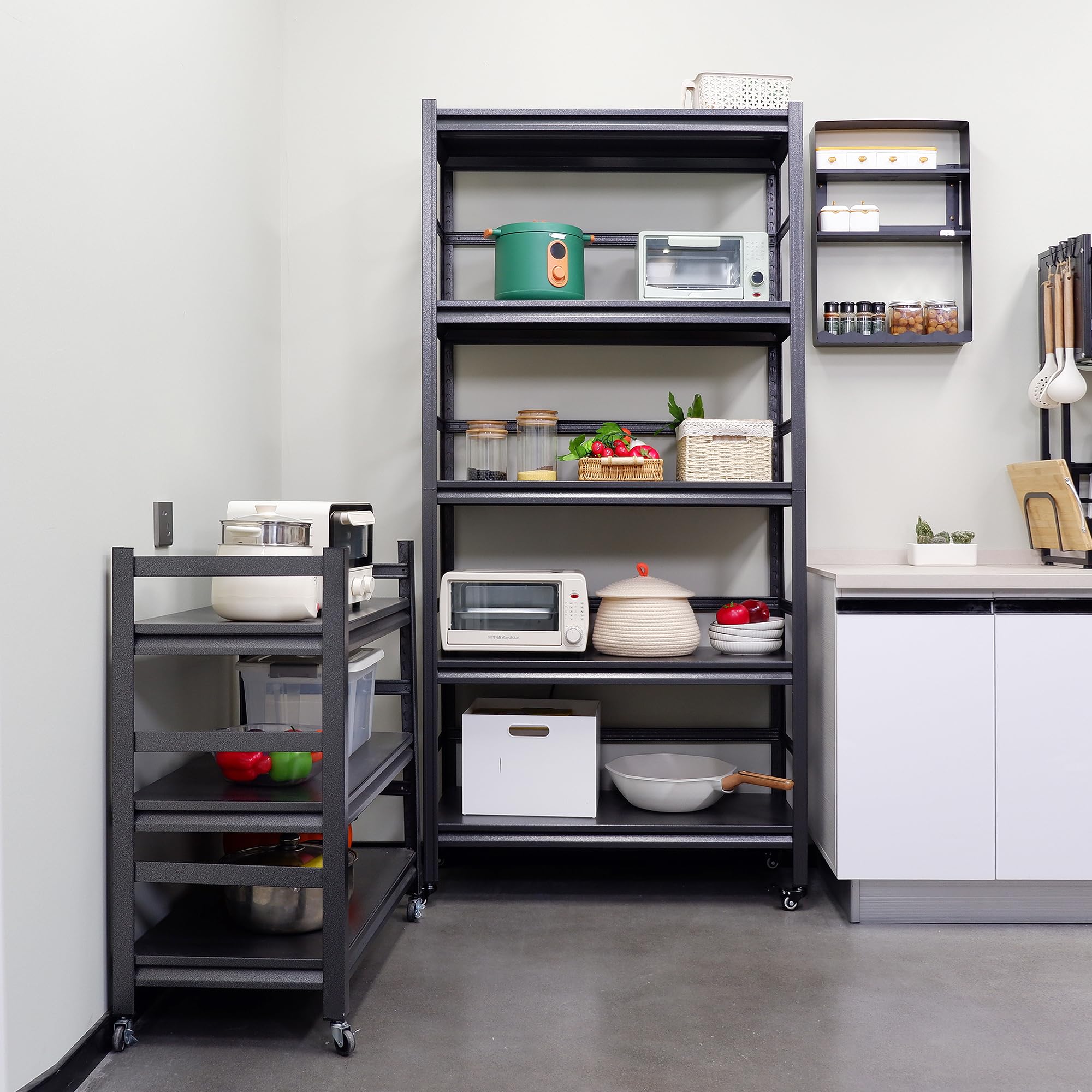 Heavy Duty 5-Tier Metal Storage Shelves - Adjustable Garage & Kitchen Shelving Unit with Wheels, 1750LBS Capacity (72