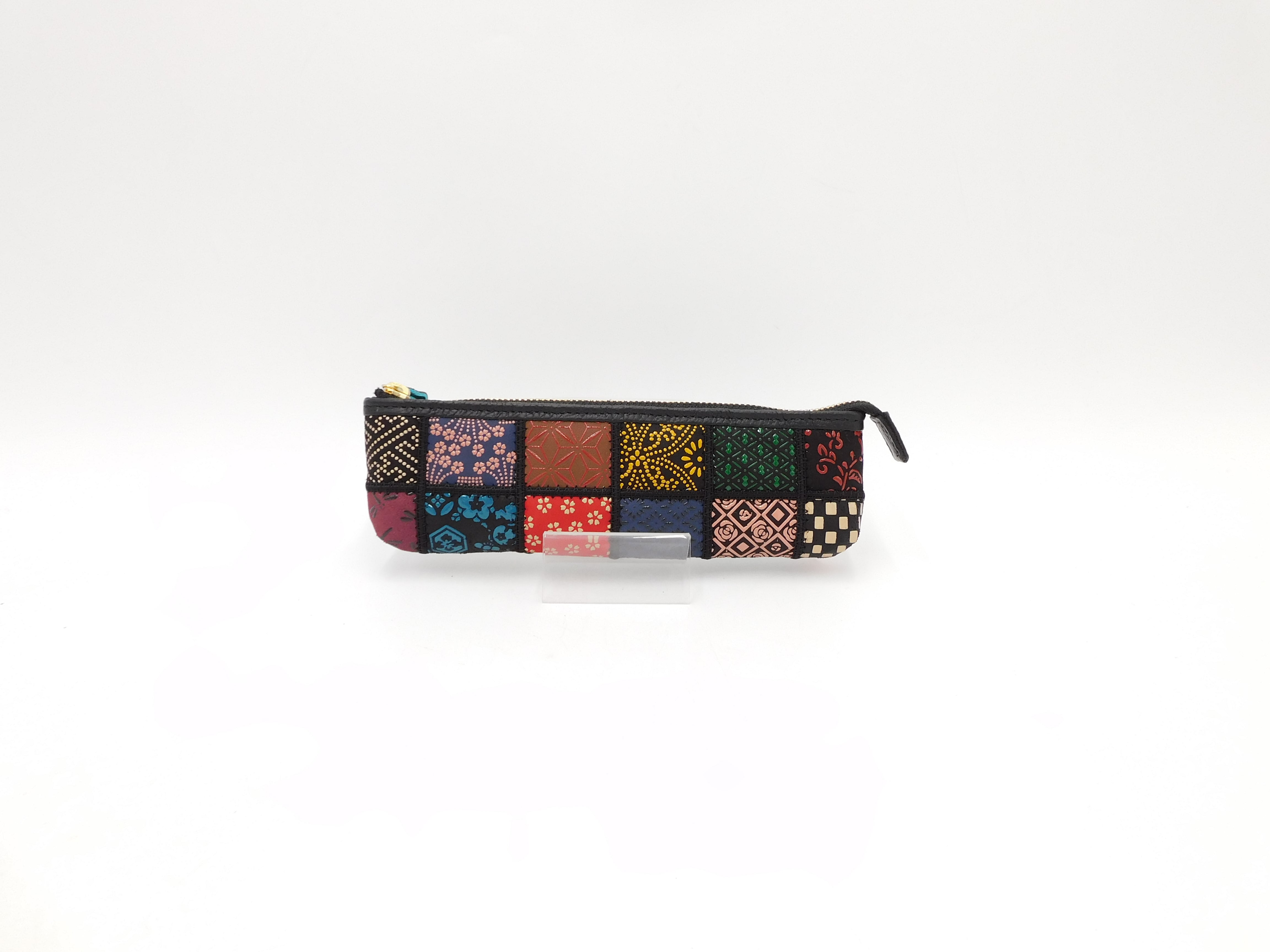 Japanese Deerskin Leather Pencil Case - Handmade Patchwork Design, Multi-Color Traditional Craft Pouch (Made in Japan) - Perfect for School, Office & Gift Giving