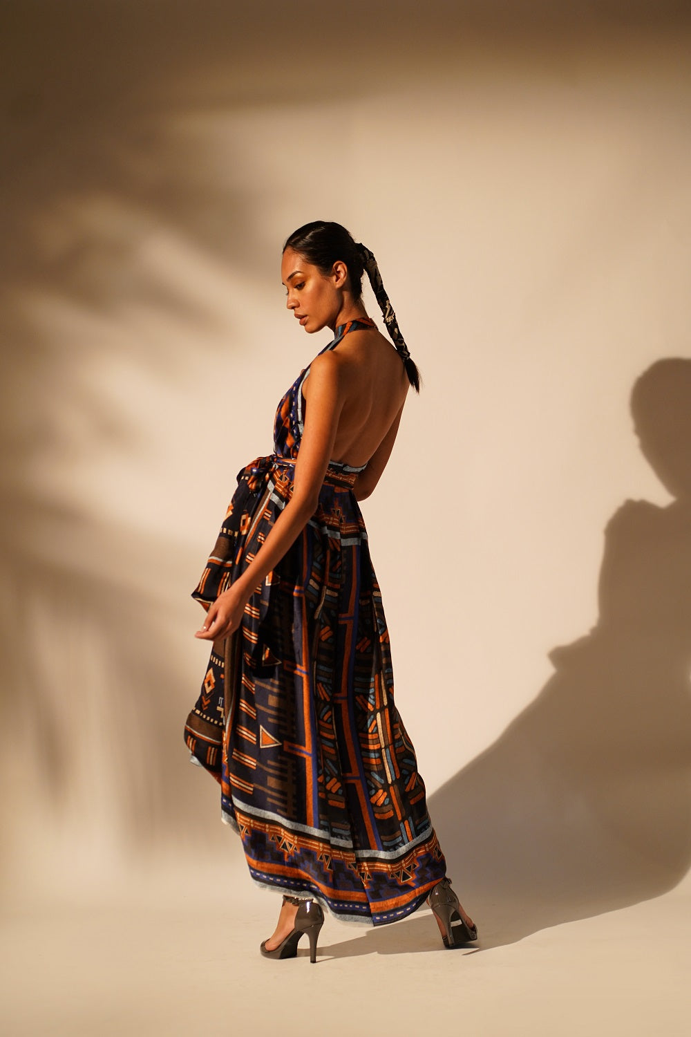 Midnight Blue Aztec Print Halter Neck Dress for Women - Boho Chic Summer Maxi Dress for Beach, Party & Vacation