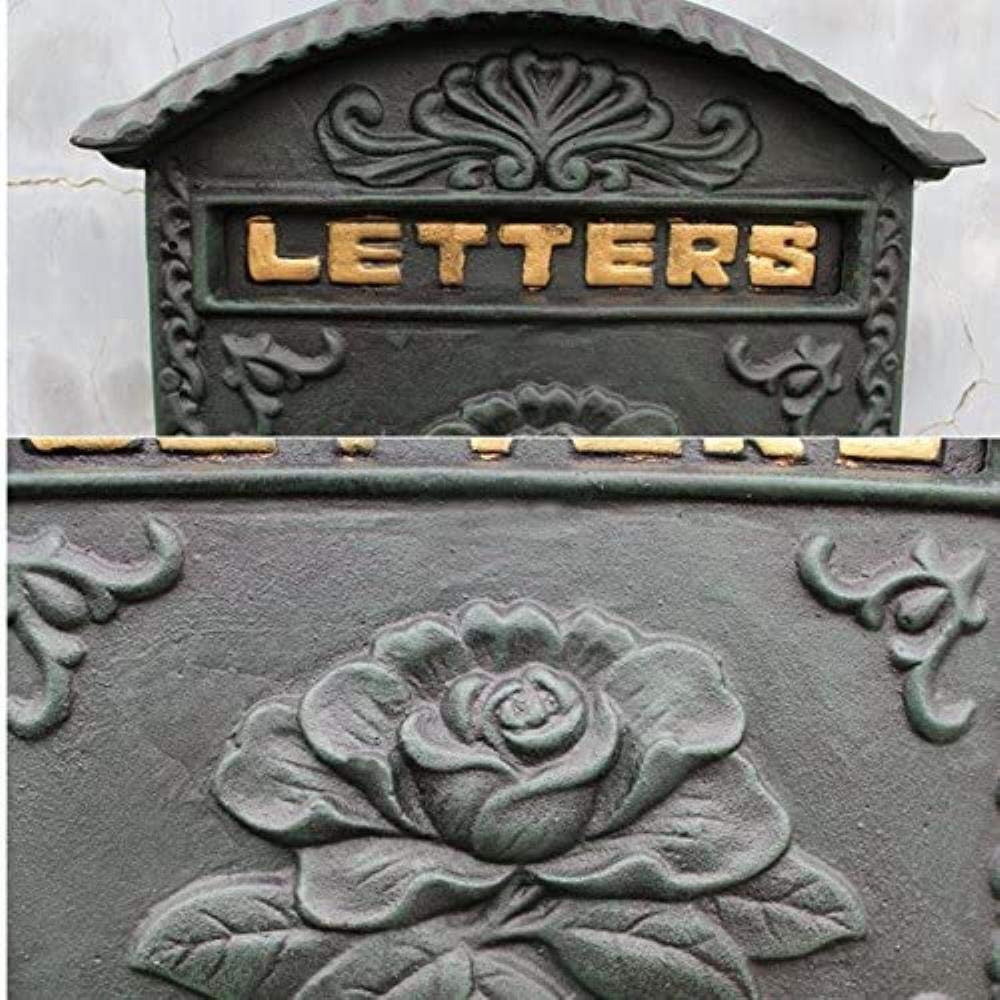 Wall Mounted Wrought Iron Mailbox - Rustic Cast Iron Letter Box for Home & Garden - Perfect for Front Porch, Yard, and Farmhouse Decor