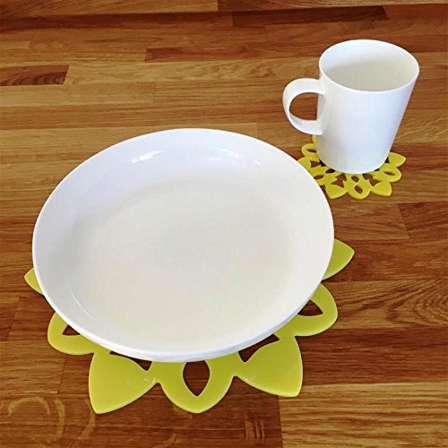 Snowflake Shaped Placemat and Coaster Set - Yellow - Set of 8 - Holiday Dining Decor for Christmas Party, Winter Table Setting, and Home Decor