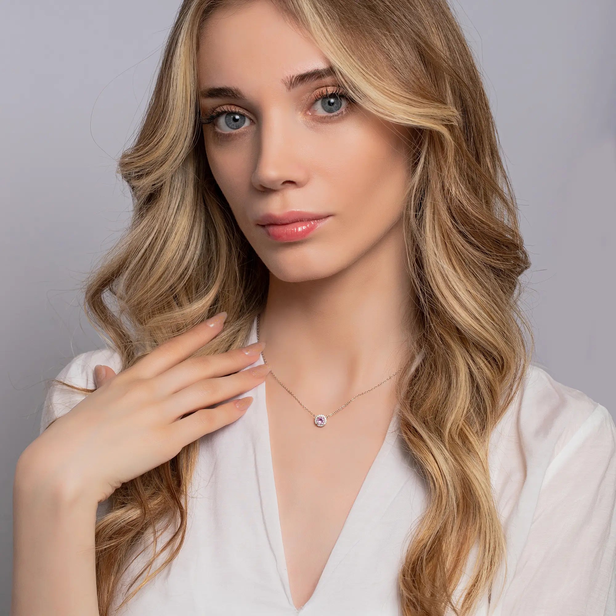 14K White Gold Gemstone Necklace for Women - Elegant Layering Jewelry for Weddings, Parties & Special Occasions
