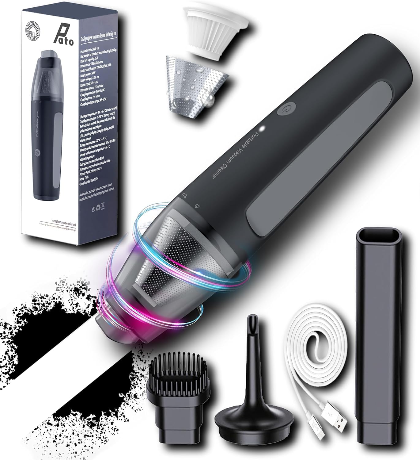 Cordless Handheld Vacuum Cleaner - Powerful Suction Mini Car Vacuum | Portable Dust Collector for Home, Car & Office Cleaning | Black