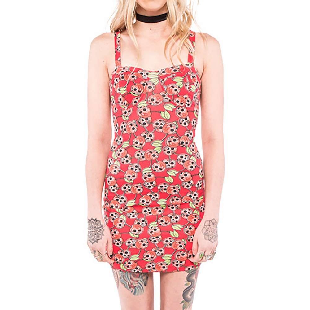Iron Fist Women's Scary Cherry Print Dress - Medium Size, Red Gothic Dress for Women | Perfect for Halloween, Cosplay, and Alternative Fashion Parties