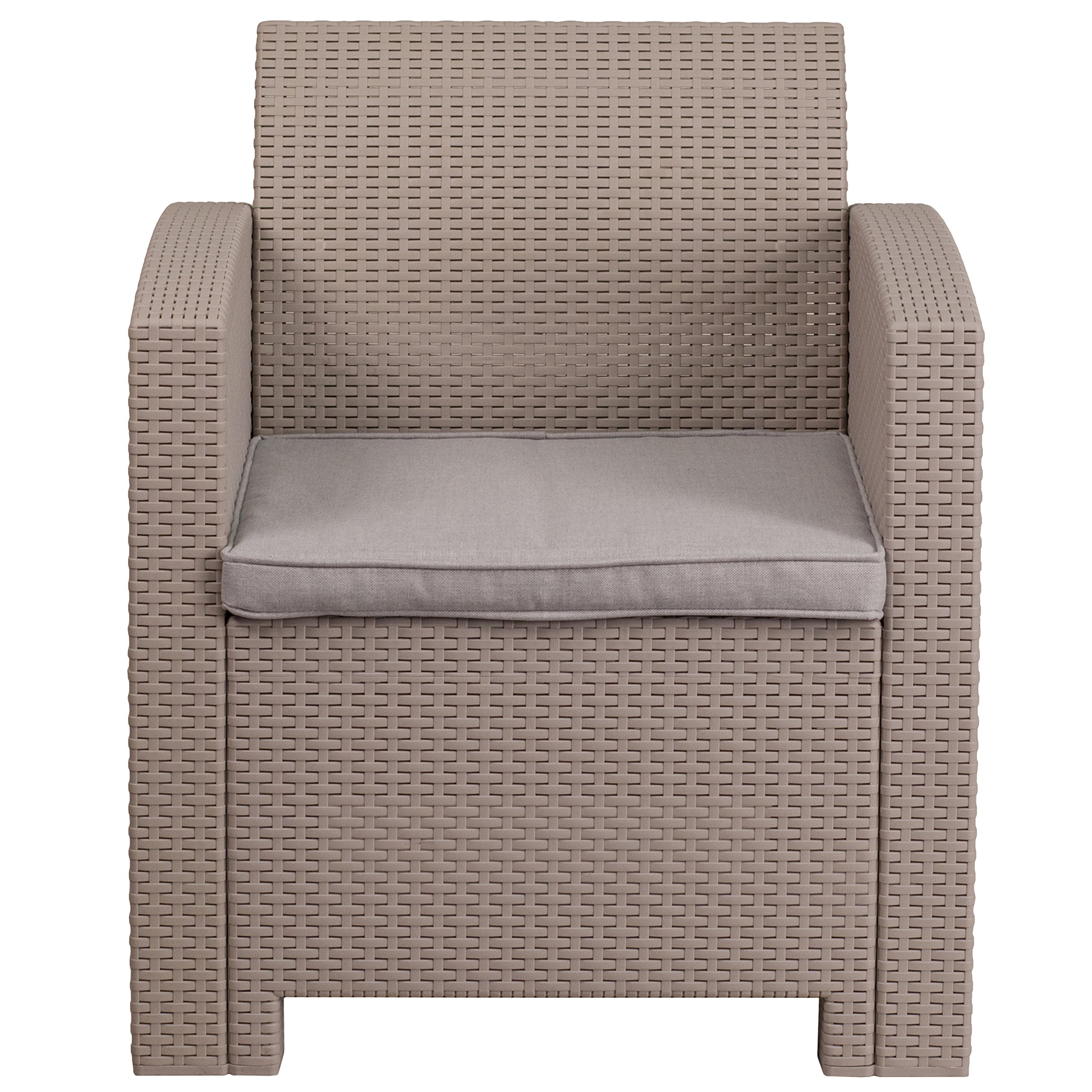 Light Gray Faux Rattan Chair with Cushion - Modern Patio Furniture for Outdoor Lounge, Garden, Balcony & Porch Decor