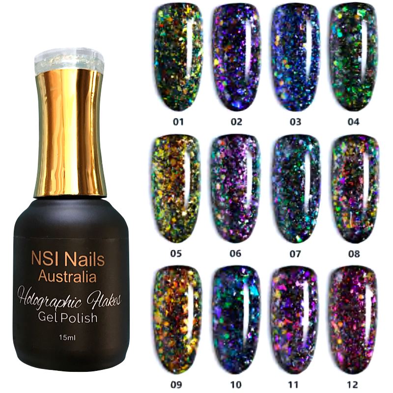 Holographic Flakes Gel Nail Polish - Long Lasting UV LED Soak Off Glitter Nail Polish for Manicure & Pedicure - Perfect for Parties, Weddings, and Special Occasions
