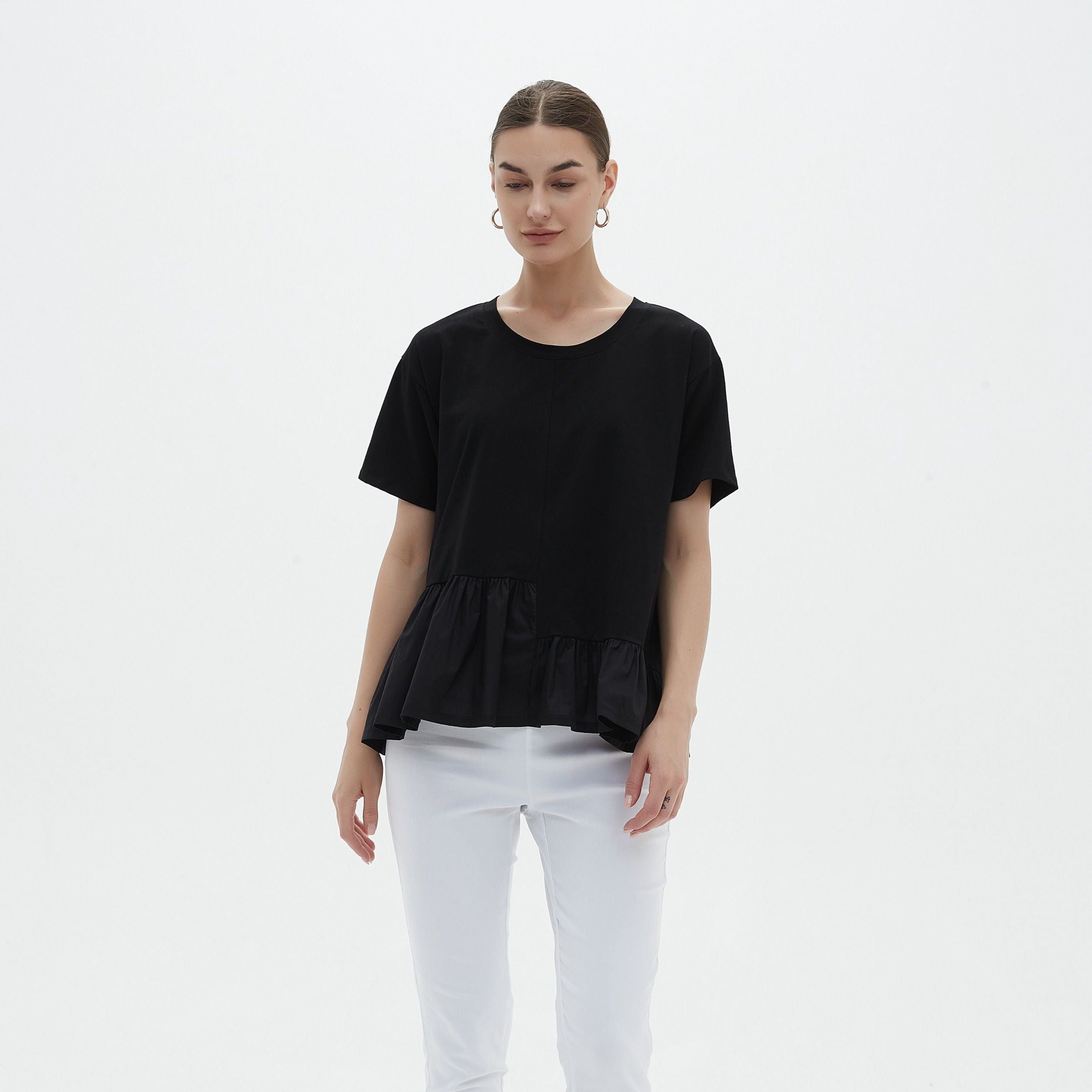 Black Flange Hem Top for Women - Stylish Casual & Party Wear - Perfect for Dates, Office, and Night Out