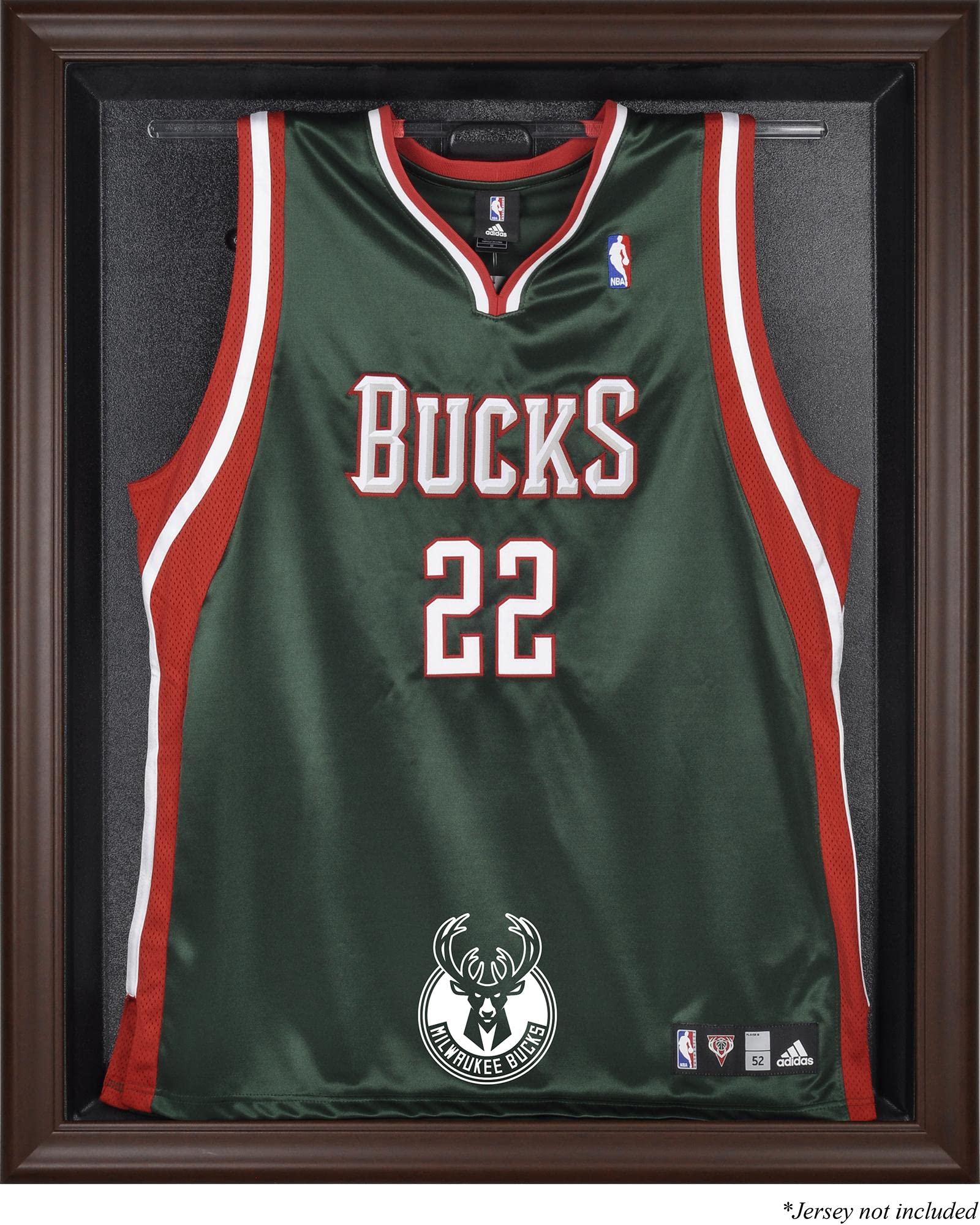 Milwaukee Bucks Brown Framed Jersey Display Case - Premium Basketball Jersey Shadow Box for Collectors | Perfect for Man Cave, Sports Memorabilia Room & Fan Cave Decor