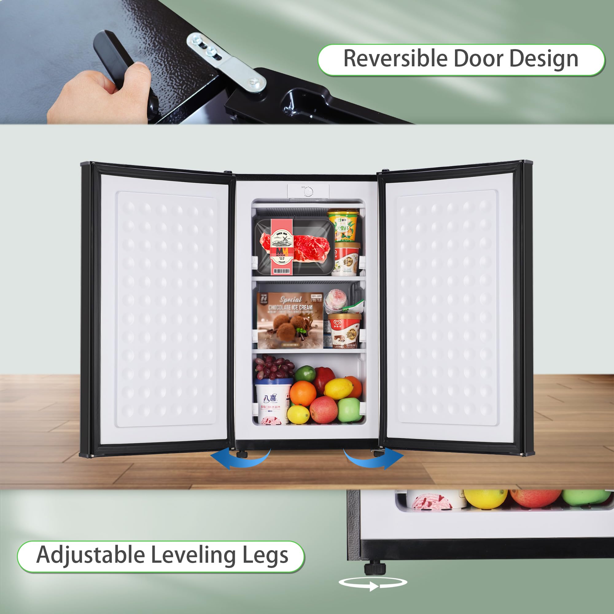 3.6 Cu Ft Upright Freezer - Mini Deep Freezer with Removable Baskets & 3-Temp Settings (-13°F to 23°F), Manual Defrost, Reversible Stainless Steel Door - Perfect for Home, Kitchen, Garage, or Basement Storage (Black)