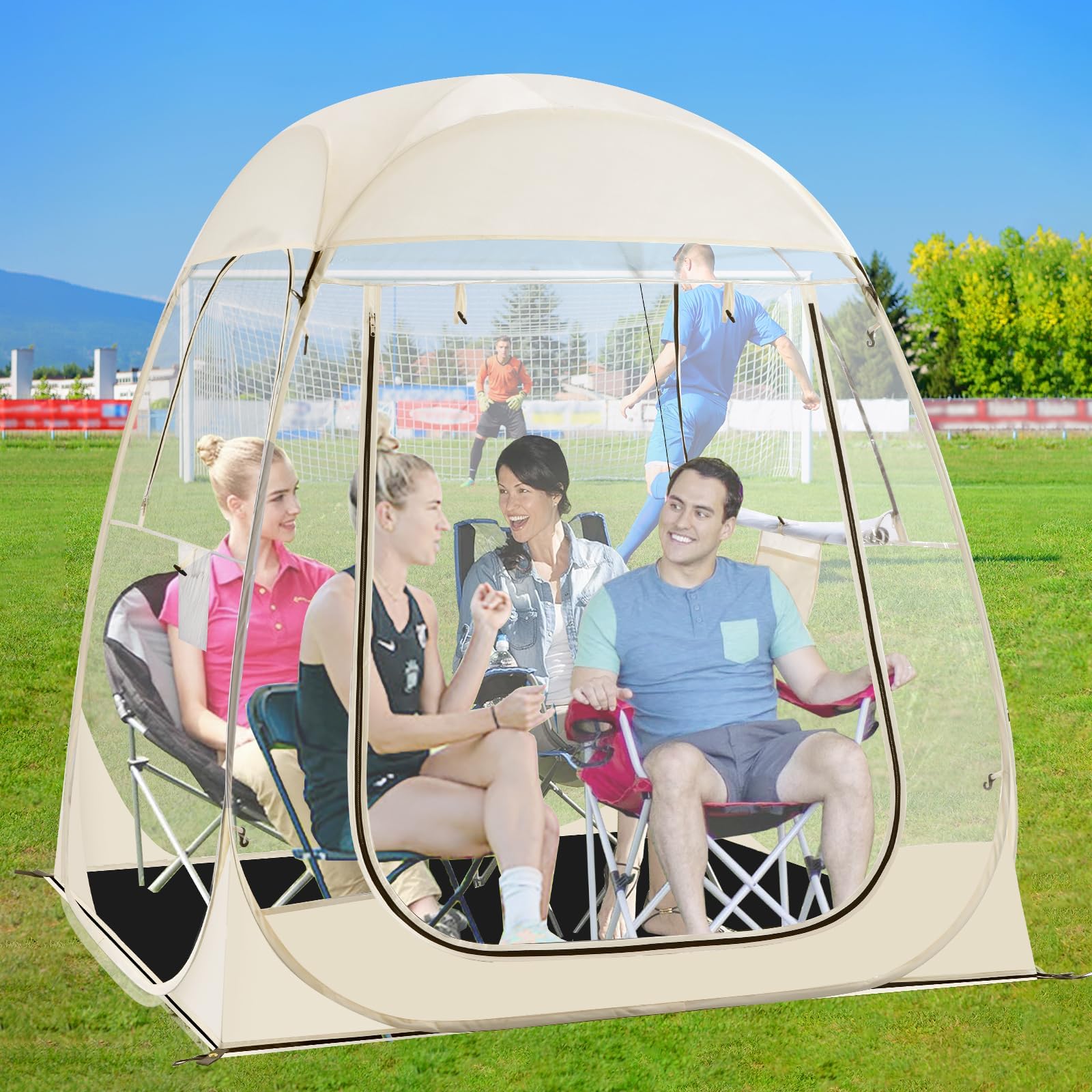 Instant Pop Up Sports Tent with Sealed Floor - Weatherproof Sun Shelter & Clear Bubble Tent for 2-4 People - Perfect for Outdoor Sports Events, Camping, Fishing, and Beach Trips