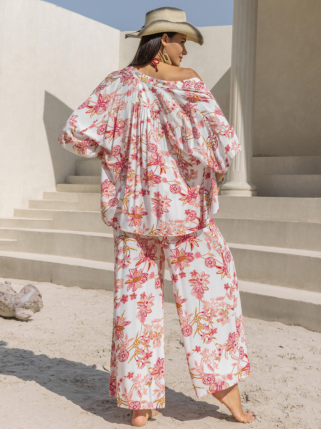 Stylish Printed Open Front Half Sleeve Top and Pants Set for Women - Casual Summer Outfit for Beach, Vacation & Streetwear Fashion