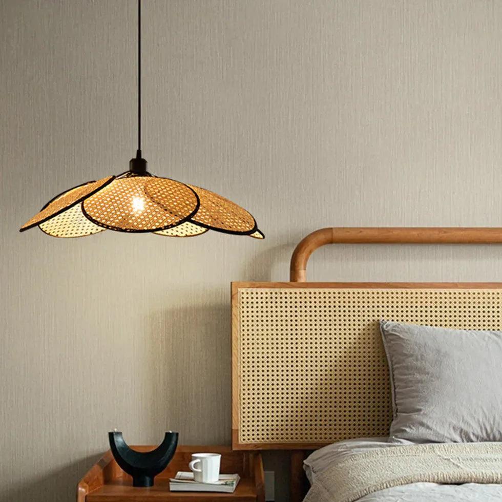 Rattan Pendant Light with Porous Petals - Boho Bedroom Ceiling Fixture for Cozy Home Decor & Relaxing Ambiance