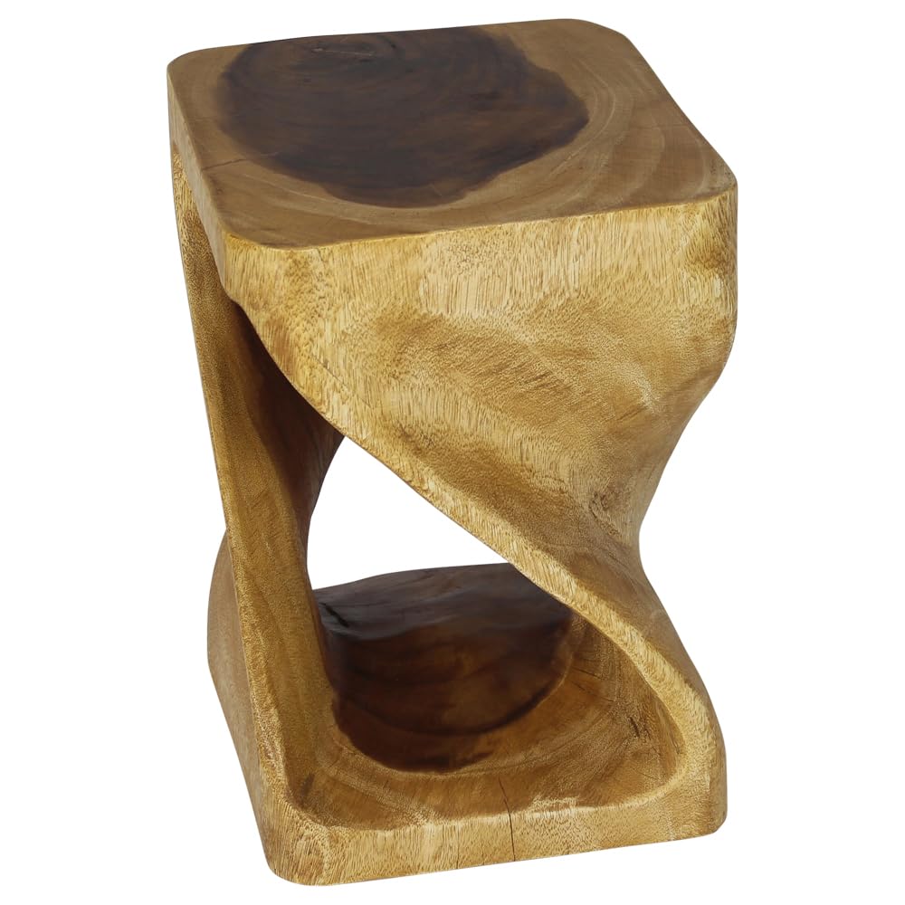 Haussmann Original Wooden Twist Stool 12x12x18 Inches - Solid Oak Bar Stool with Oil Finish - Perfect for Kitchen Island, Breakfast Nook & Home Decor