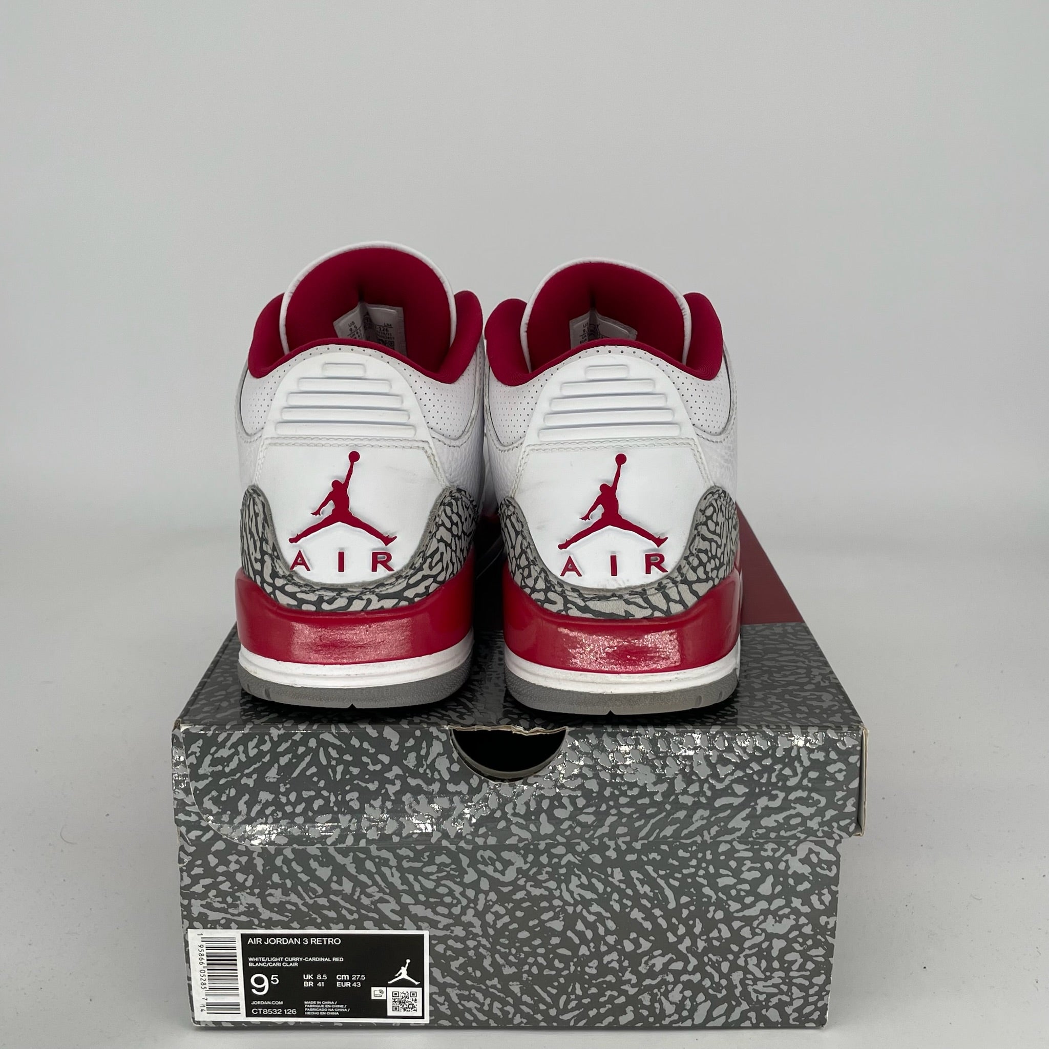 AIR JORDAN 3 CARDINAL Retro Sneakers Men's Size 9.5 (CT8532-126) - Basketball Shoes for Men, Streetwear Fashion & Casual Wear