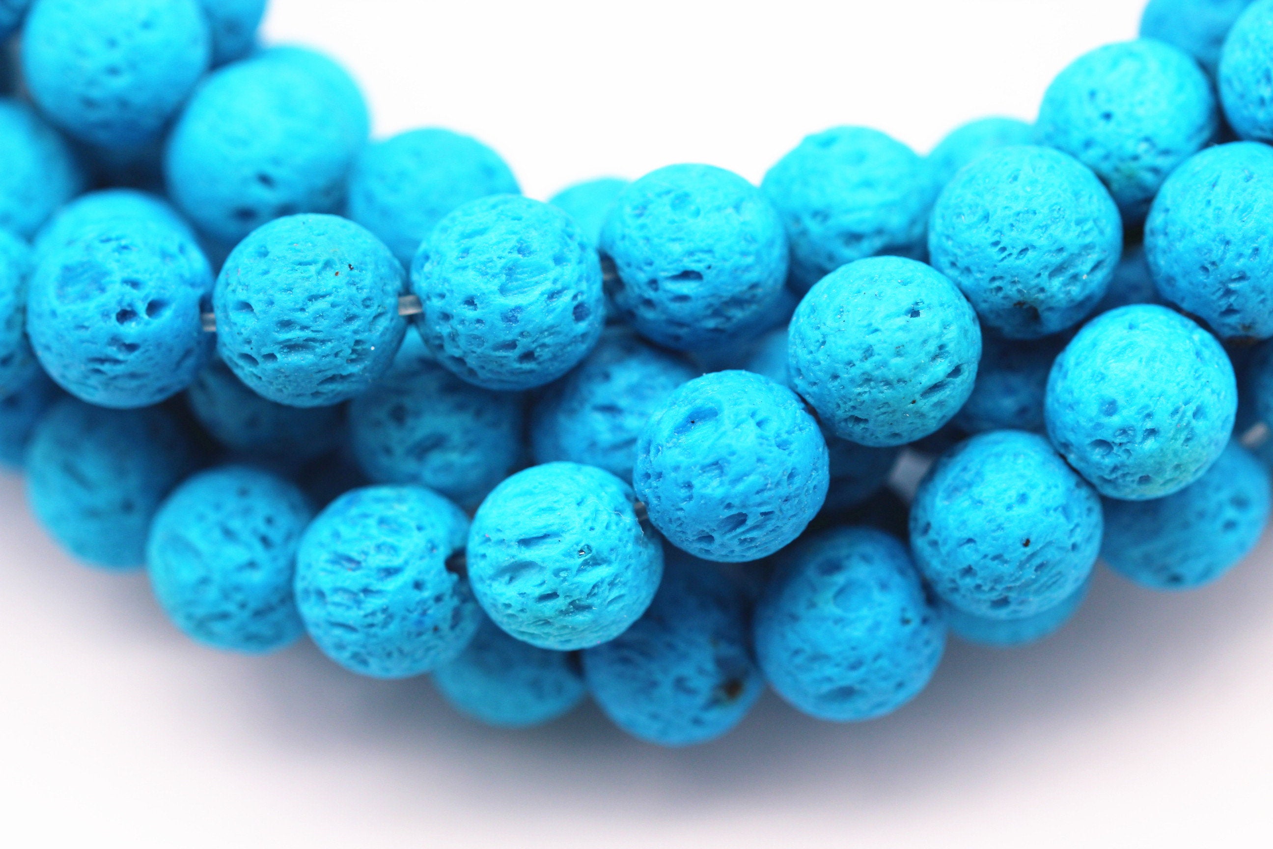 Bright Blue Lava Rock Beads - 6mm 8mm 10mm 15.5 Inch Strand - Natural Volcanic Stone for Jewelry Making, DIY Bracelets, Necklaces & Home Decor