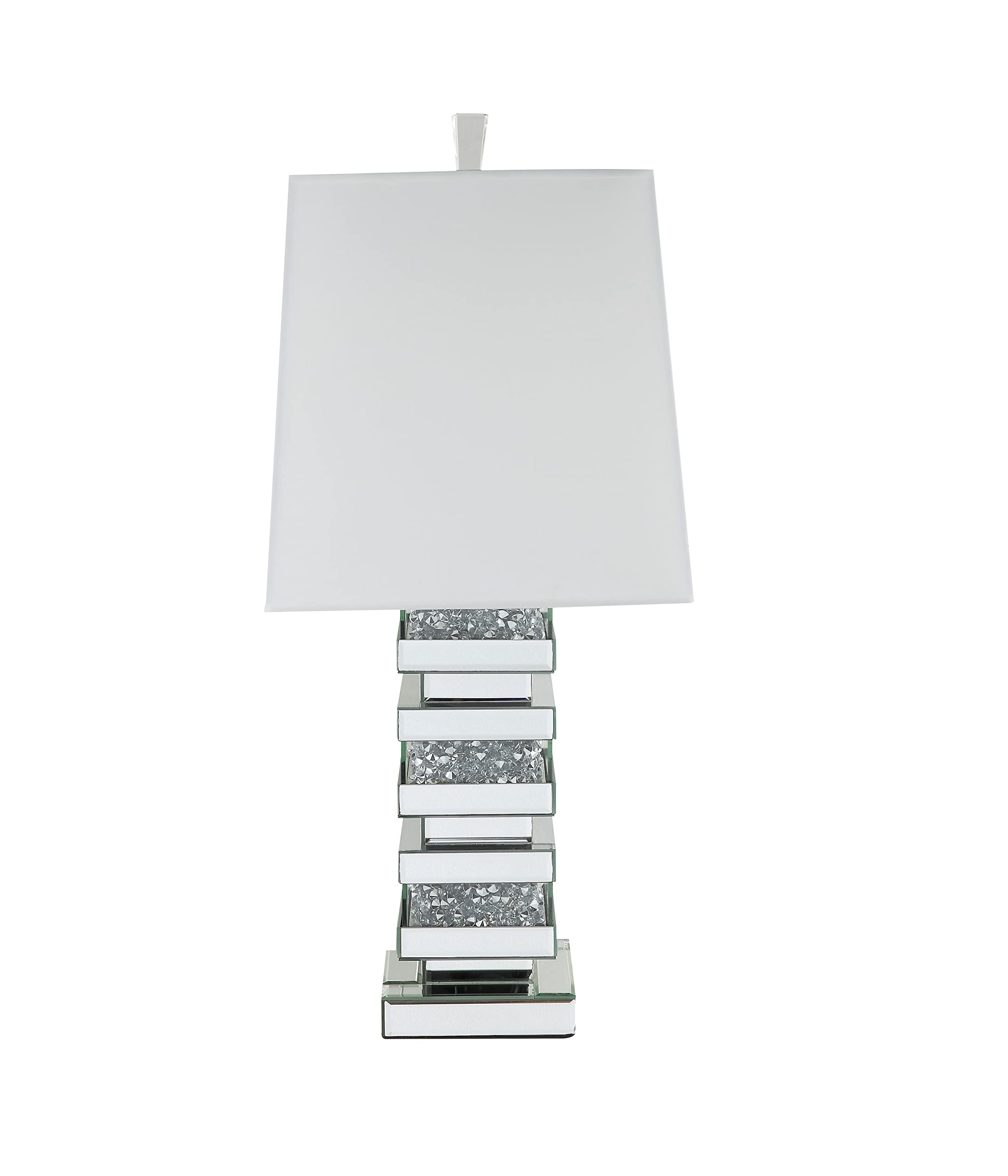 Acme Furniture Noralie Table Lamp with Mirrored Base & Faux Diamond Accents - Elegant Bedside Lighting for Bedroom & Living Room Decor