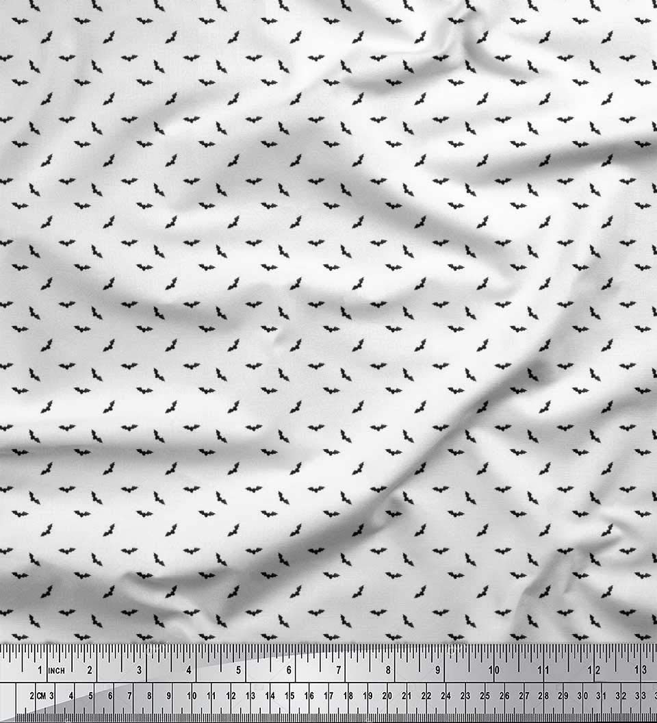 Soimoi Japanese Crepe White Fabric by The Yard - 42 Inch Wide Bat Bird Shirting - Whimsical Charm Printed Fabric for Dresses, Blouses & DIY Crafts