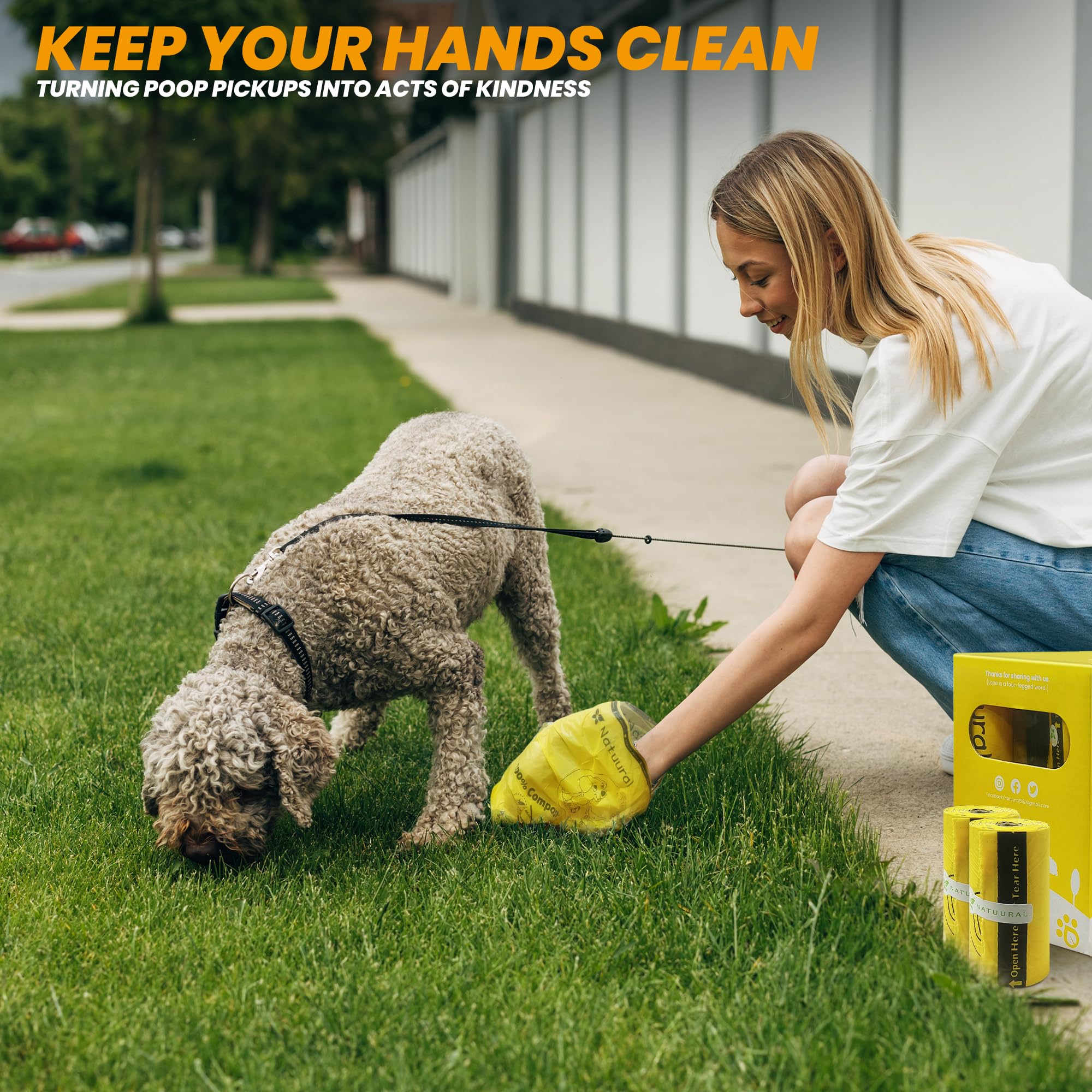Certified Compostable Dog Poop Bags - 270 Count (18 Rolls) | Cornstarch-Based, Eco-Friendly & Durable | Unscented Yellow Waste Bags for Dogs | Perfect for Park Walks, Backyard Cleanup & Travel Use