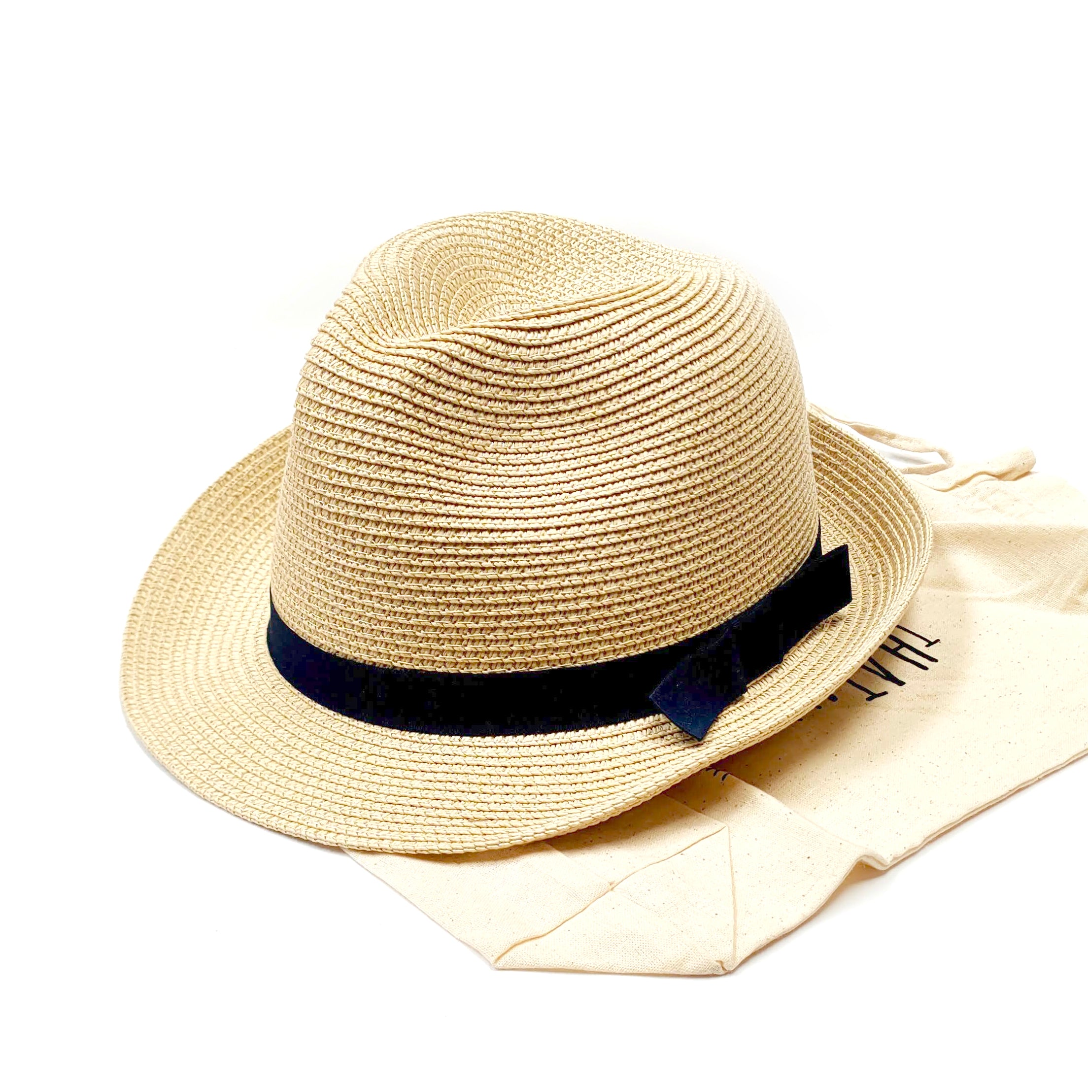 Stylish Folding Travel Trilby Sun Hat with Black Ribbon - 61cm Brim for UV Protection - Perfect for Beach Vacations, Outdoor Adventures & Summer Fashion