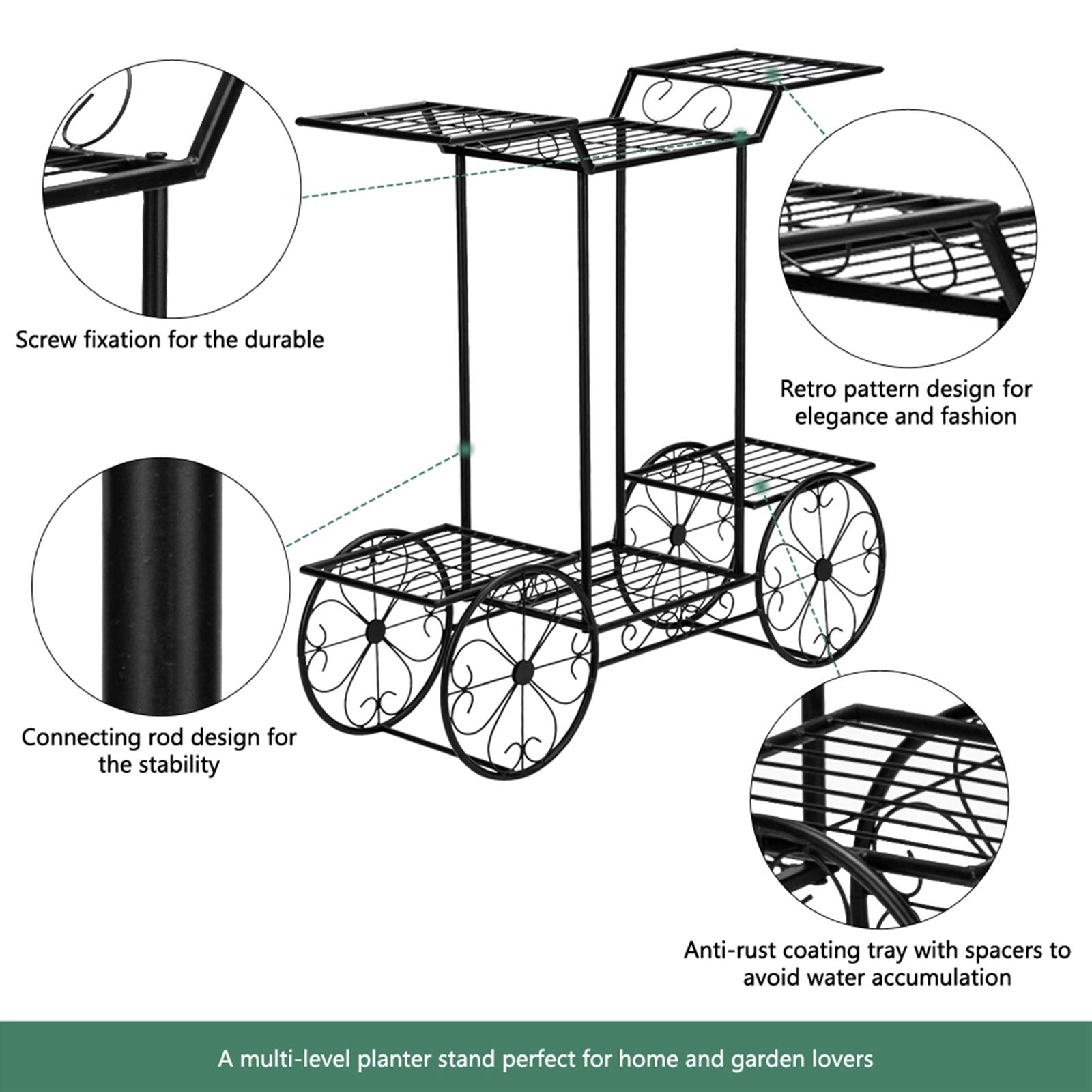 WEI WEI GLOBAL Metal Car-Shaped Flower Pot Stand - 6 Tier Plant Holder Display Shelf for Indoor & Outdoor Plants - Perfect for Home, Garden, Office Decor and Gift Ideas