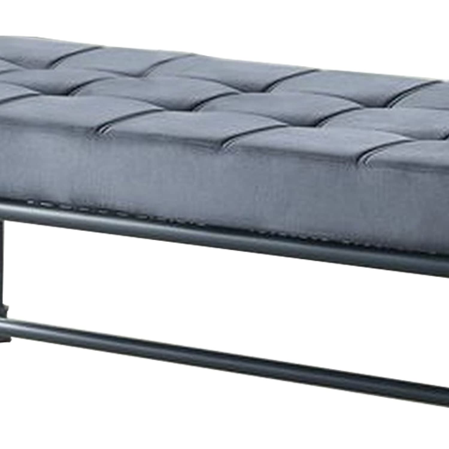 Benjara Gray Button Tufted Bench with Pipe Style Metal Frame - Perfect for Entryway, Bedroom, or Living Room Seating