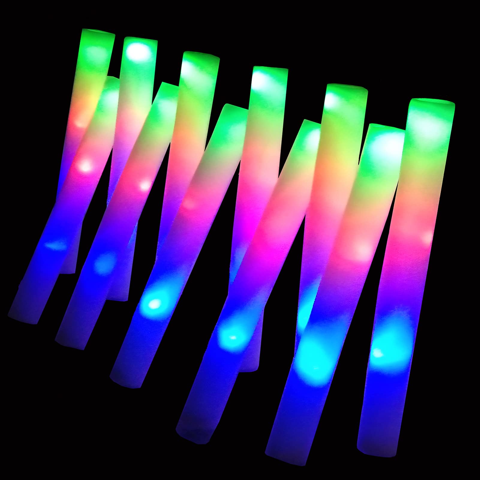 100 Pack Foam Glow Sticks with 3 Modes Flashing LED Lights - Glow in The Dark Party Supplies for Weddings, Concerts, Christmas & Halloween - Perfect for Night Parties, Raves, Pool Events & Outdoor Festivals