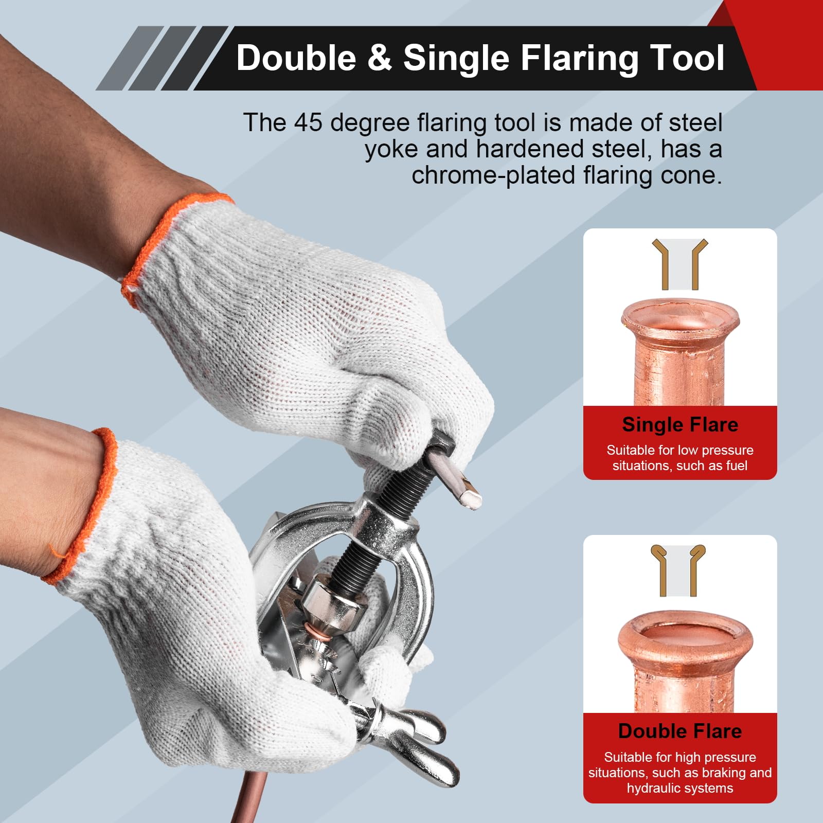 Brake Line Flaring Tool Kit - Double & Single Flare Tool with Tubing Cutter, 5 Adapters (45 Degree) for Copper, Aluminum & Brass Tubing - Professional Brake Line Repair Kit for Automotive & DIY Projects