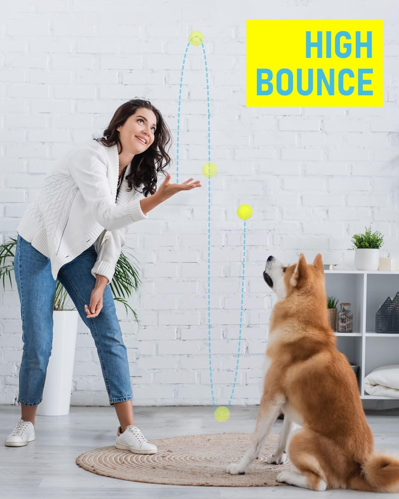 PrimePets Durable Tennis Balls for Dogs - 12 Pack Non-Squeak Bouncy Dog Toys for Fetch, Training & Play - Thick Rubber Chew-Proof Balls for Medium & Large Dogs - Perfect for Indoor, Outdoor, Park & Beach Use
