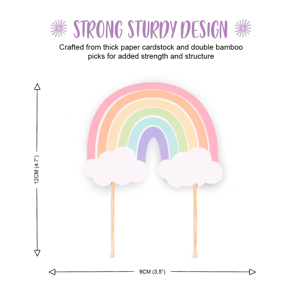 Anniversary & Birthday Rainbow Cake Topper - 12x9cm Pastel Rainbow Cake Decorations | Sturdy Paper Topper for Wedding, Baby Shower & Party Cakes | J150