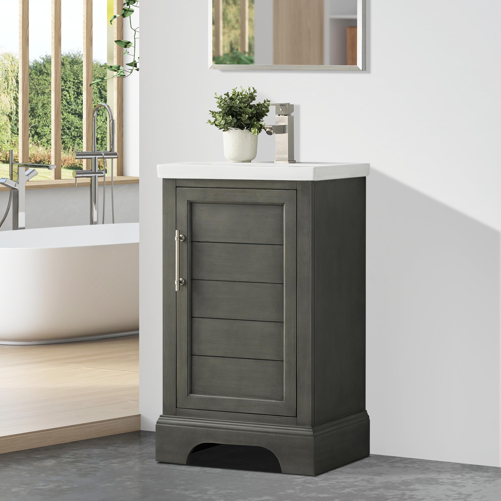 Vanity Art 20 Inch Single Sink Bathroom Vanity in Silver Grey with Ceramic Sink & Soft Closing Doors | Modern Undermount Rectangular Sink Cabinet for Small Bathrooms (VA5020-SG) | Perfect for Guest Bathrooms, Powder Rooms & Apartment Remodels