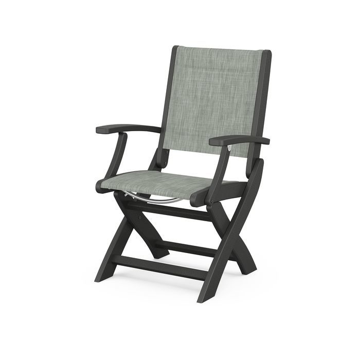 POLYWOOD Coastal Folding Chair - Durable Outdoor Furniture for Patio, Beach & Poolside - Weather-Resistant Adirondack Style Chair with Cup Holder