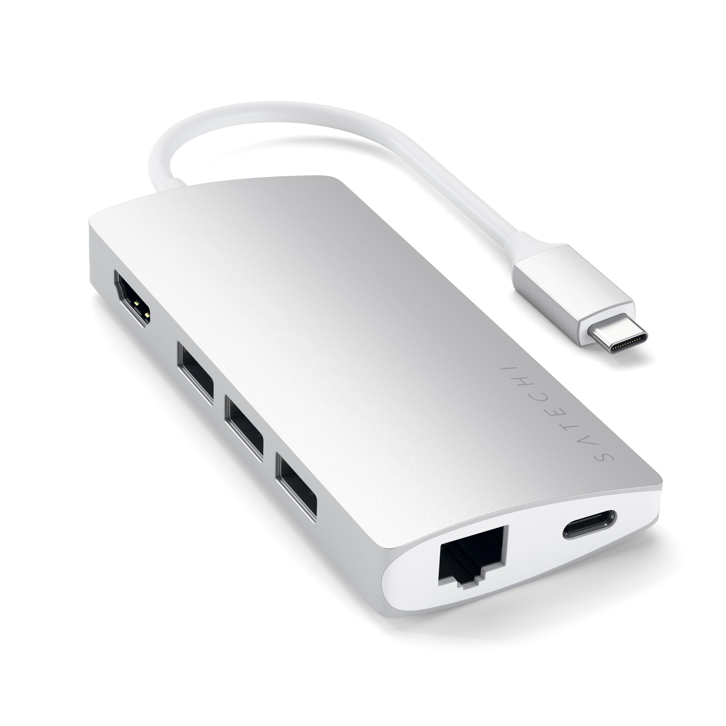 Satechi USB C Hub Multiport Adapter V2 with 4K HDMI (60Hz), 60W USB C Charging, Gigabit Ethernet, SD/Micro Card Readers, USB 3.0 - Compatible with M2/M1 MacBook Pro/Air, M2/M1 iPad Pro/Air, M2 Mac Mini, iMac M1 (Silver) - Perfect for Home Office, Remote Work, and On-the-Go Productivity