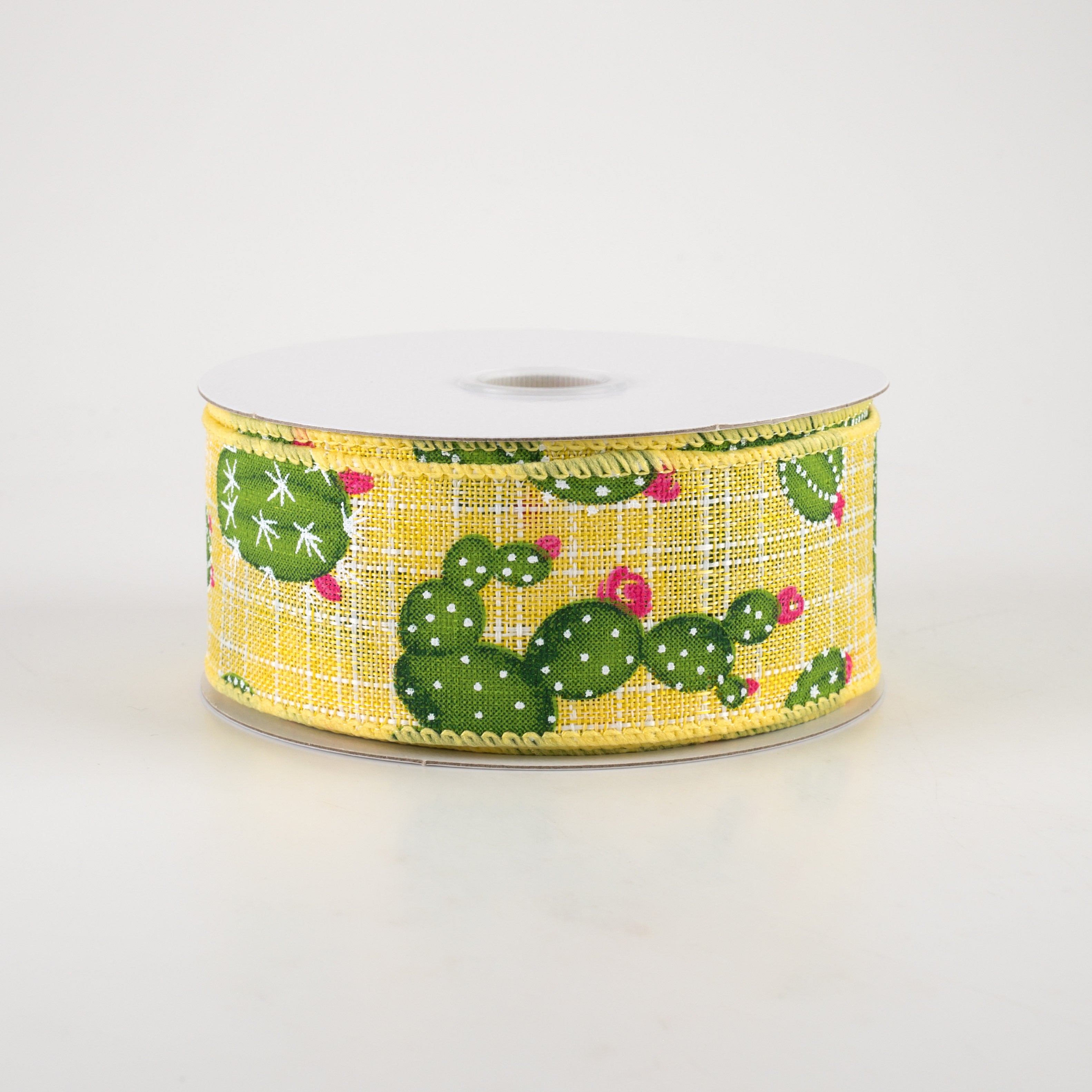 1.5 Inch Fuchsia Flower Cactus Ribbon - Yellow Decorative Ribbon (10 Yards) for Gift Wrapping, DIY Crafts, and Party Decorations
